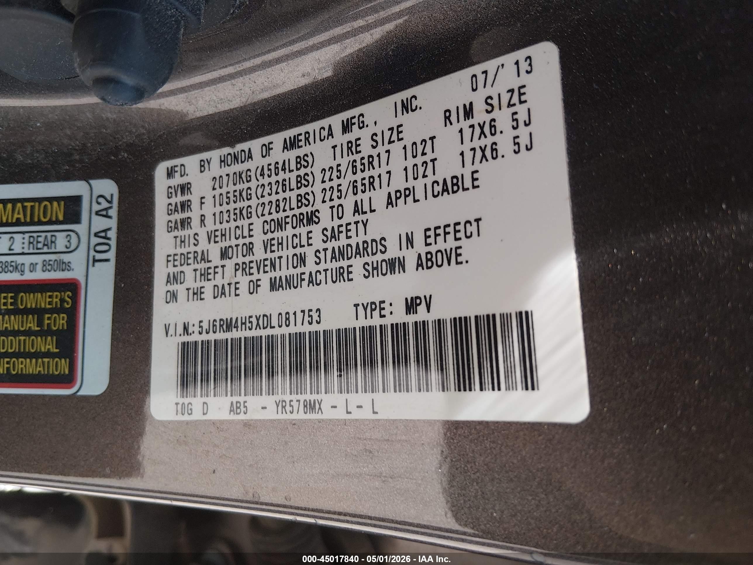 2013 Honda Cr-v Ex Gray vin: 5J6RM4H5XDL081753
