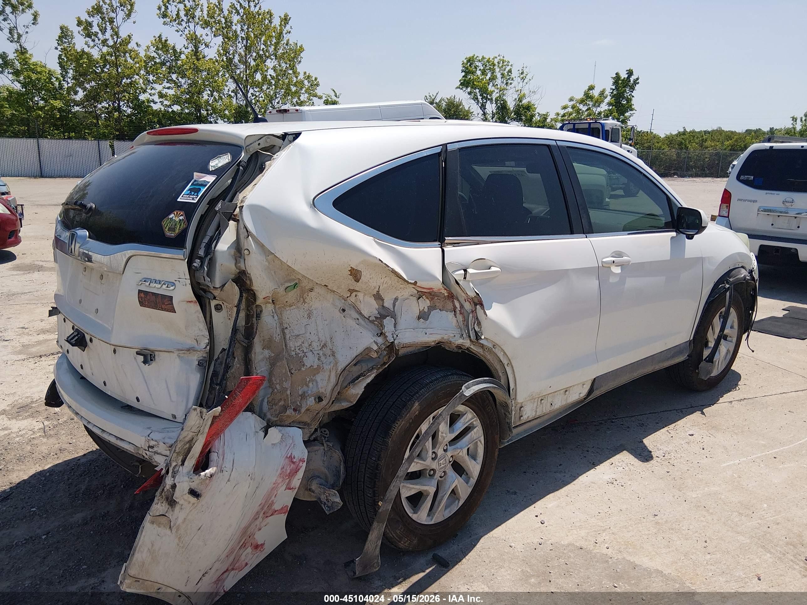 2015 Honda Cr-v Ex White vin: 5J6RM4H5XFL007378