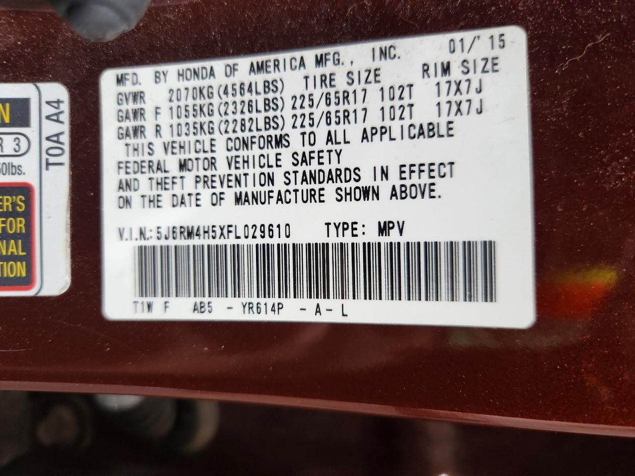 2015 Honda Cr-v Ex Brown vin: 5J6RM4H5XFL029610