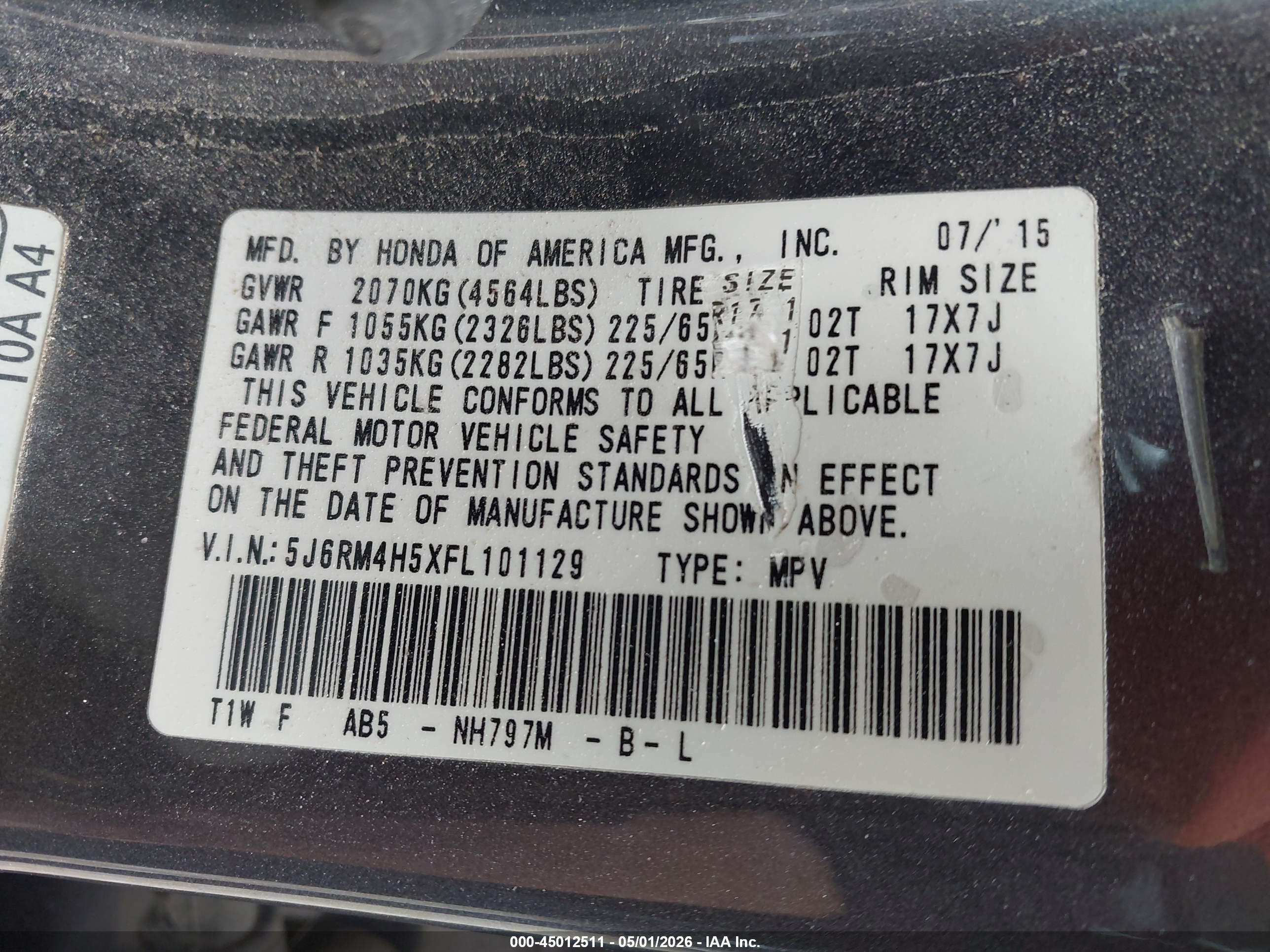 2015 Honda Cr-v Ex Gray vin: 5J6RM4H5XFL101129