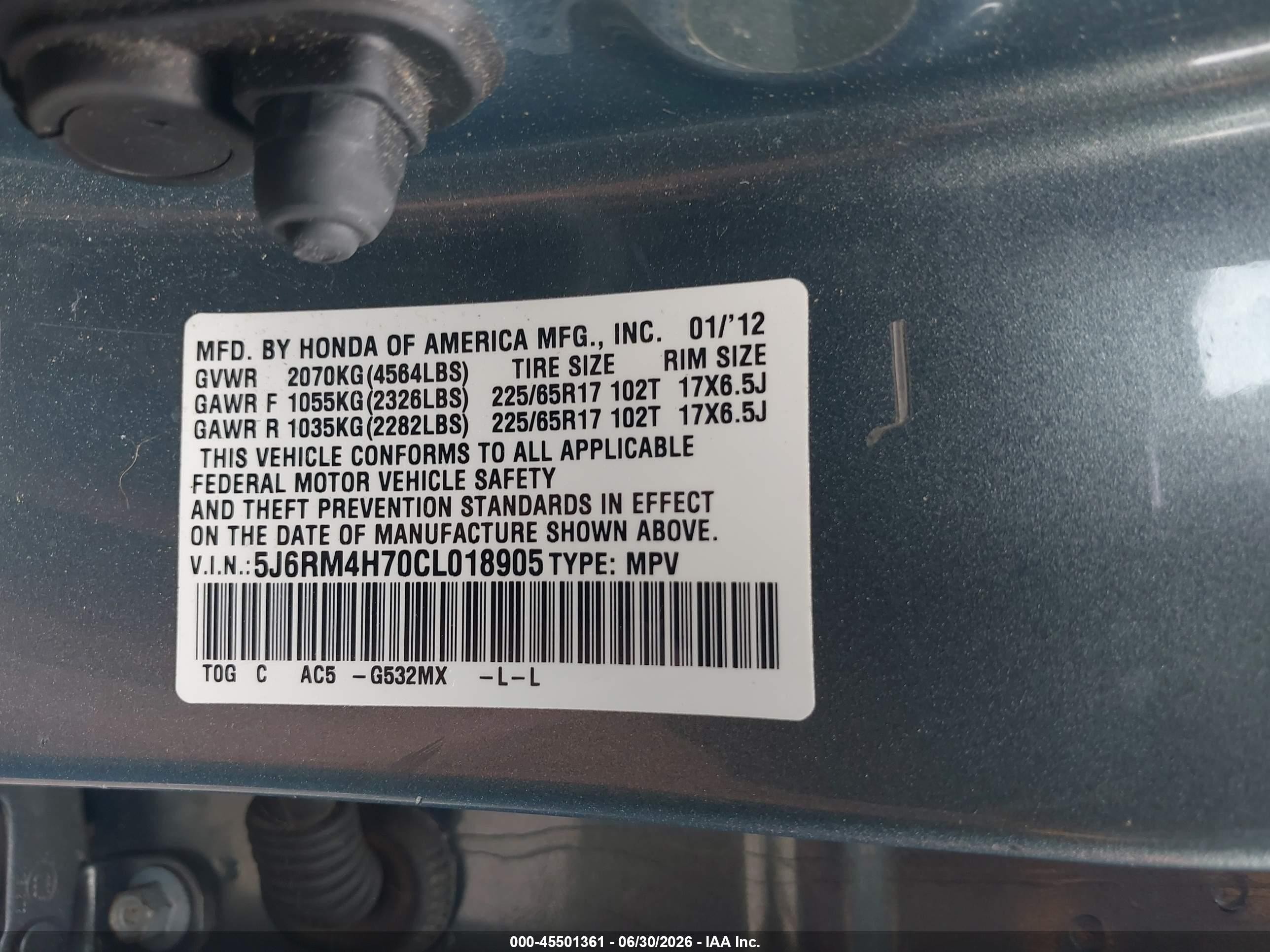 2012 Honda Cr-v Ex-l Green vin: 5J6RM4H70CL018905