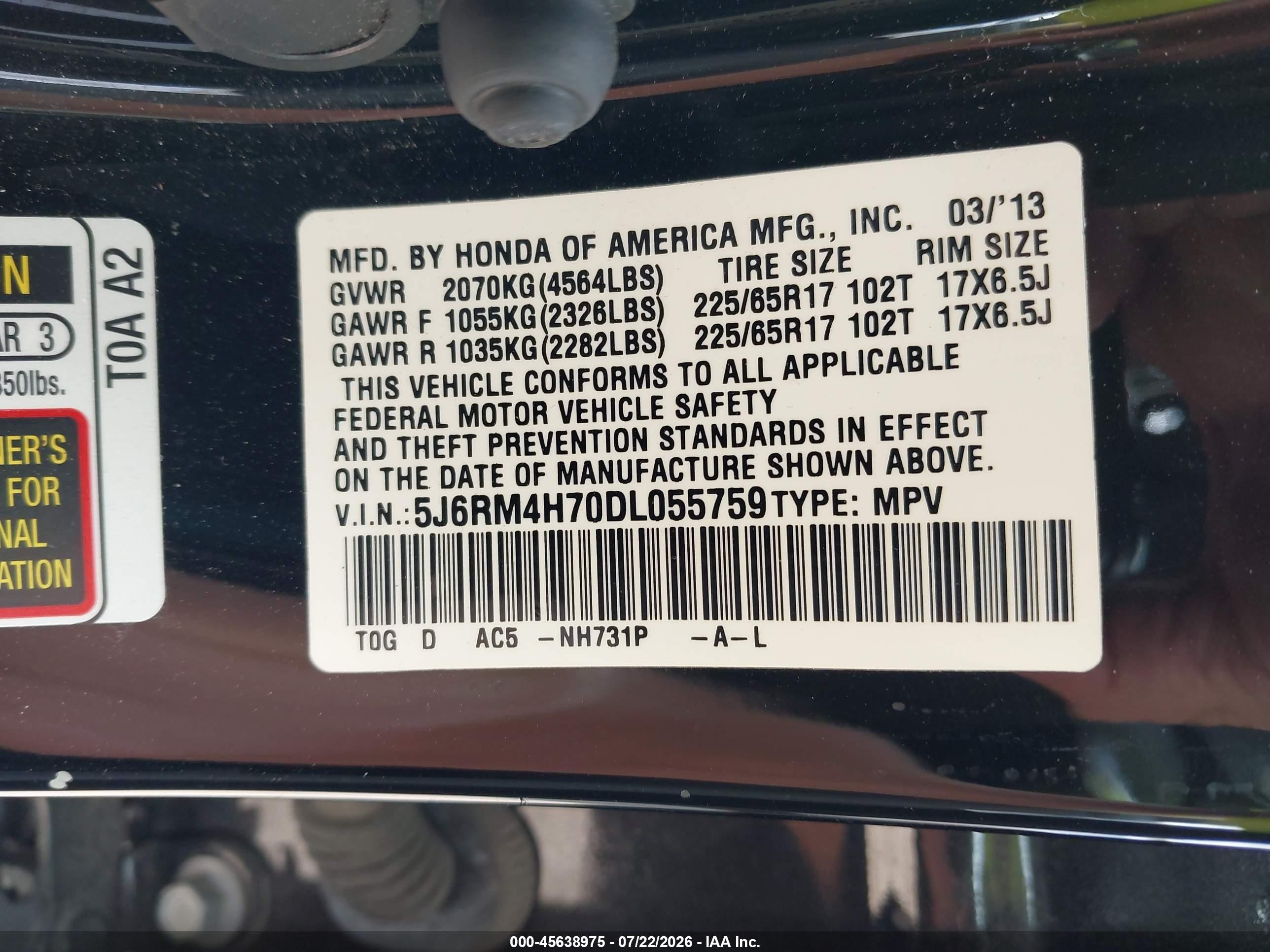 2013 Honda Cr-v Ex-l Черный vin: 5J6RM4H70DL055759