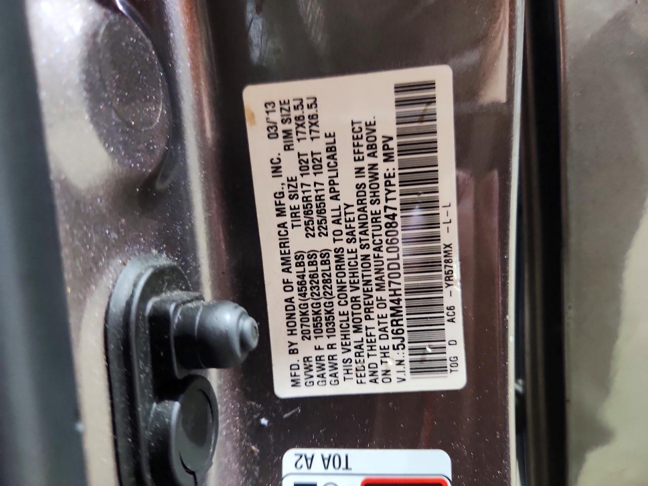 2013 Honda Cr-v Exl Brown vin: 5J6RM4H70DL060847