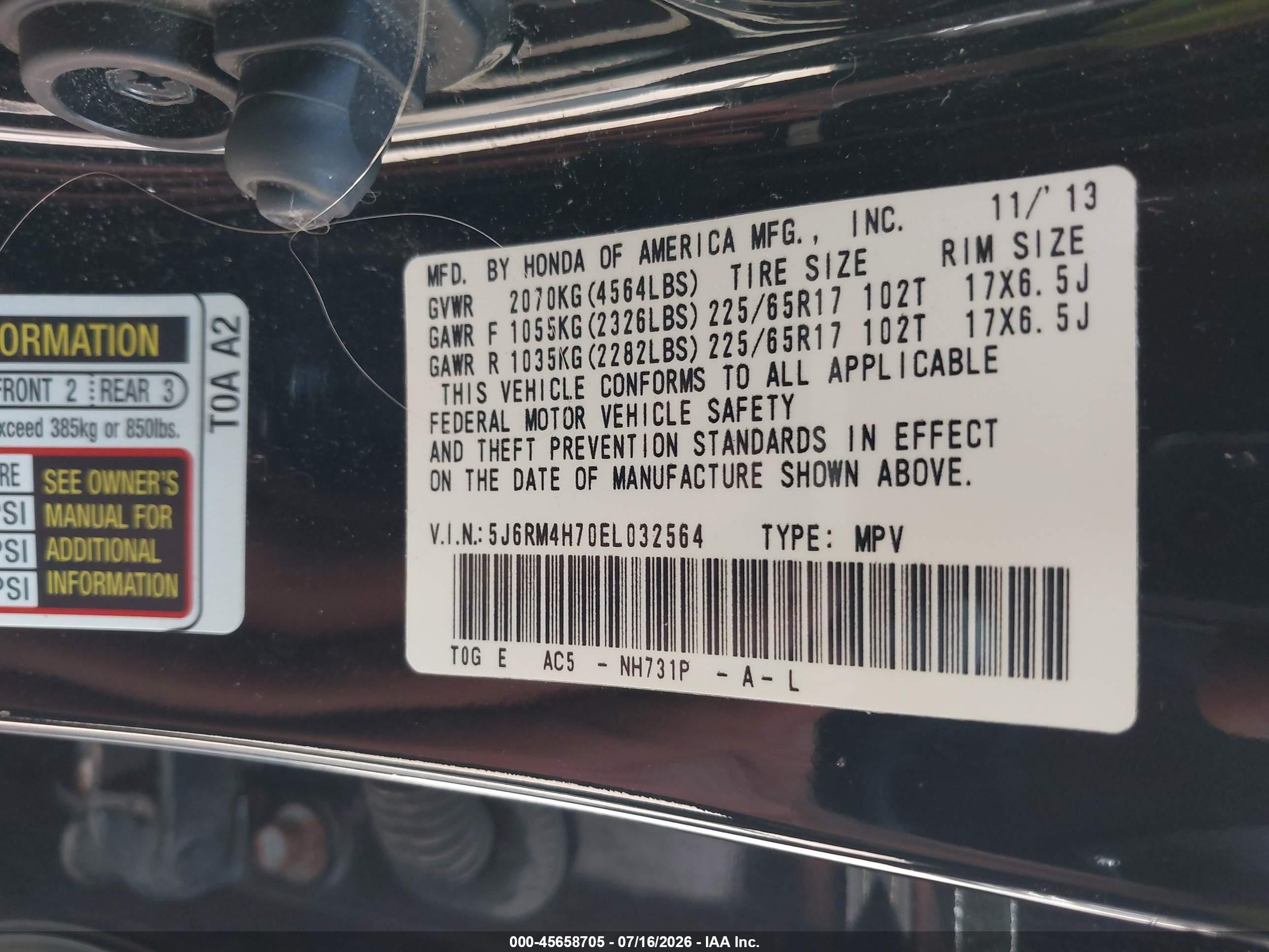 2014 Honda Cr-v Ex-l Черный vin: 5J6RM4H70EL032564
