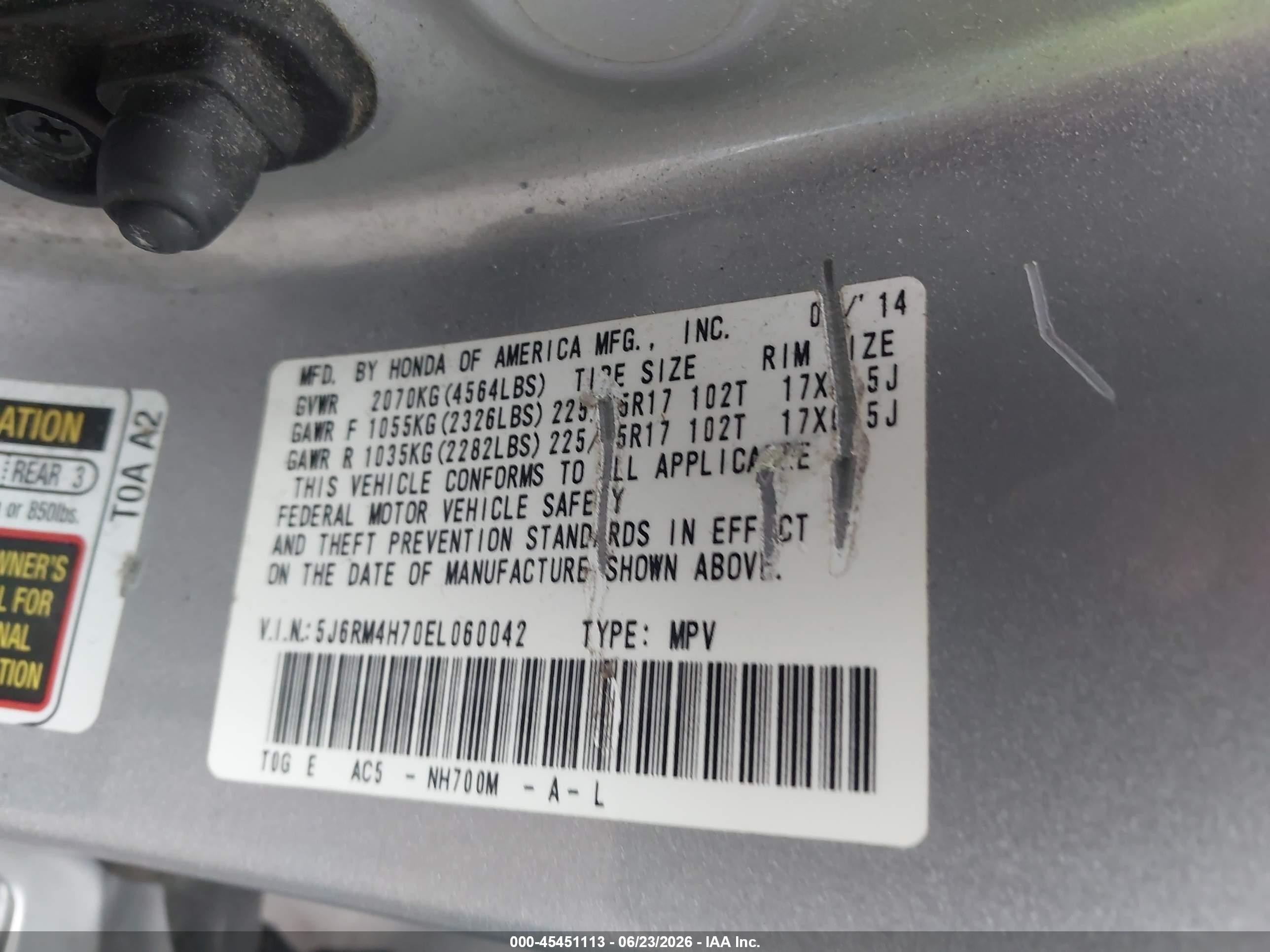 2014 Honda Cr-v Ex-l Gray vin: 5J6RM4H70EL060042