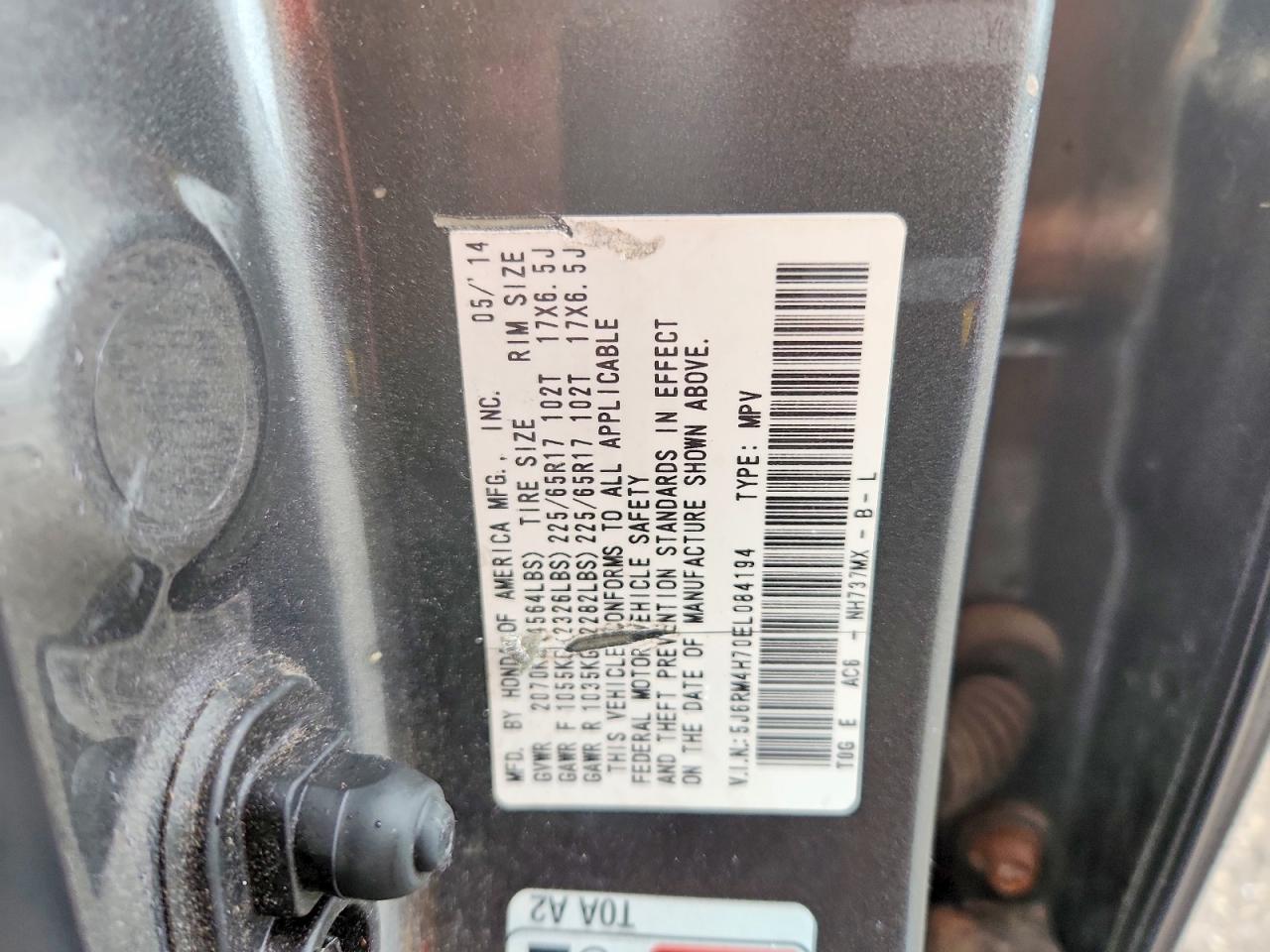 2014 Honda Cr-v Exl Gray vin: 5J6RM4H70EL084194