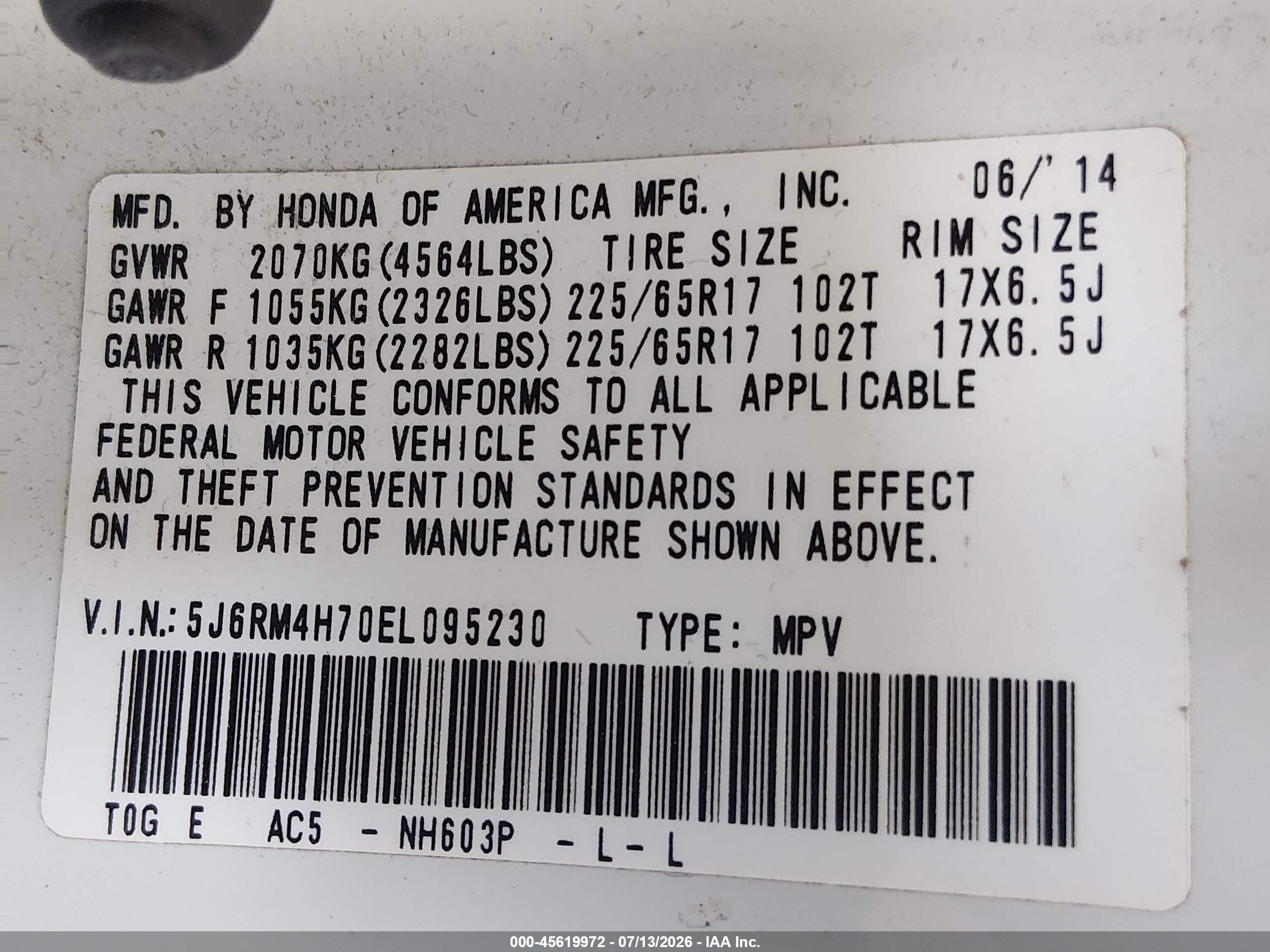 2014 Honda Cr-v Ex-l White vin: 5J6RM4H70EL095230