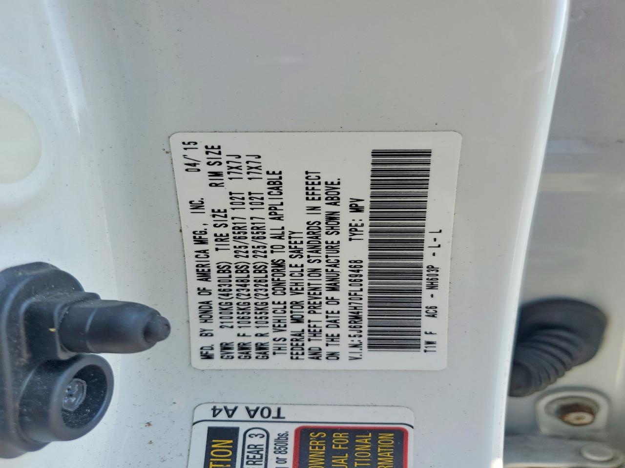 2015 Honda Cr-v Exl Белый vin: 5J6RM4H70FL069468