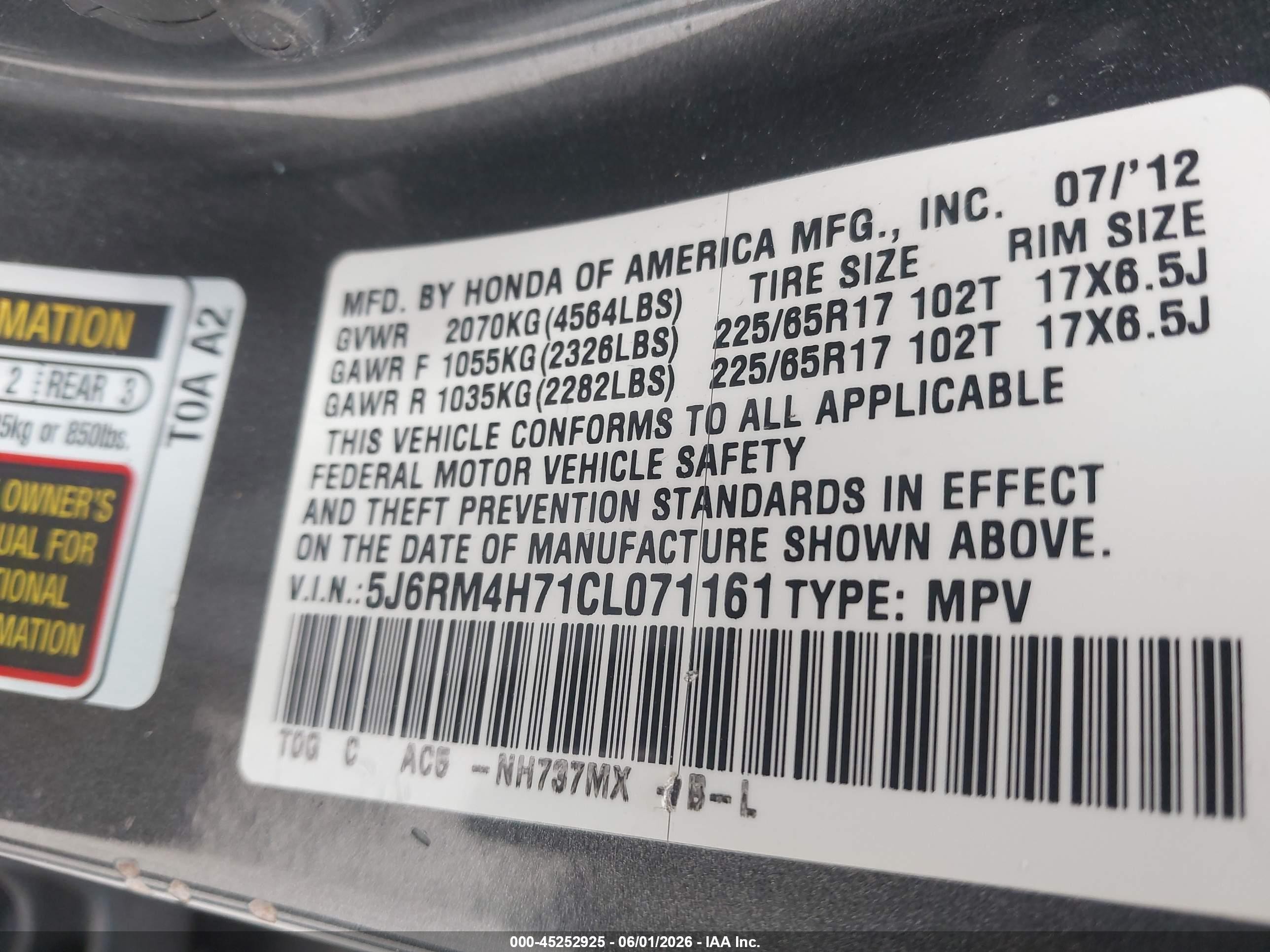 2012 Honda Cr-v Ex-l Gray vin: 5J6RM4H71CL071161