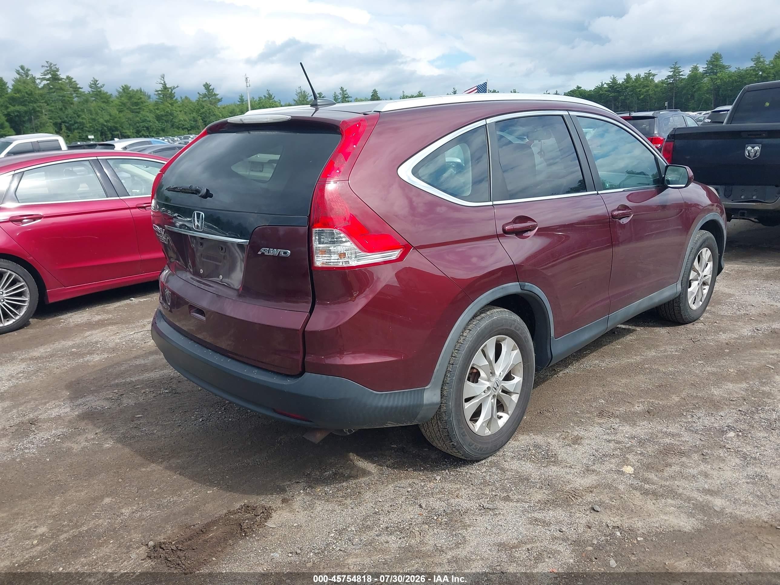 2012 Honda Cr-v Ex-l Burgundy vin: 5J6RM4H71CL078501