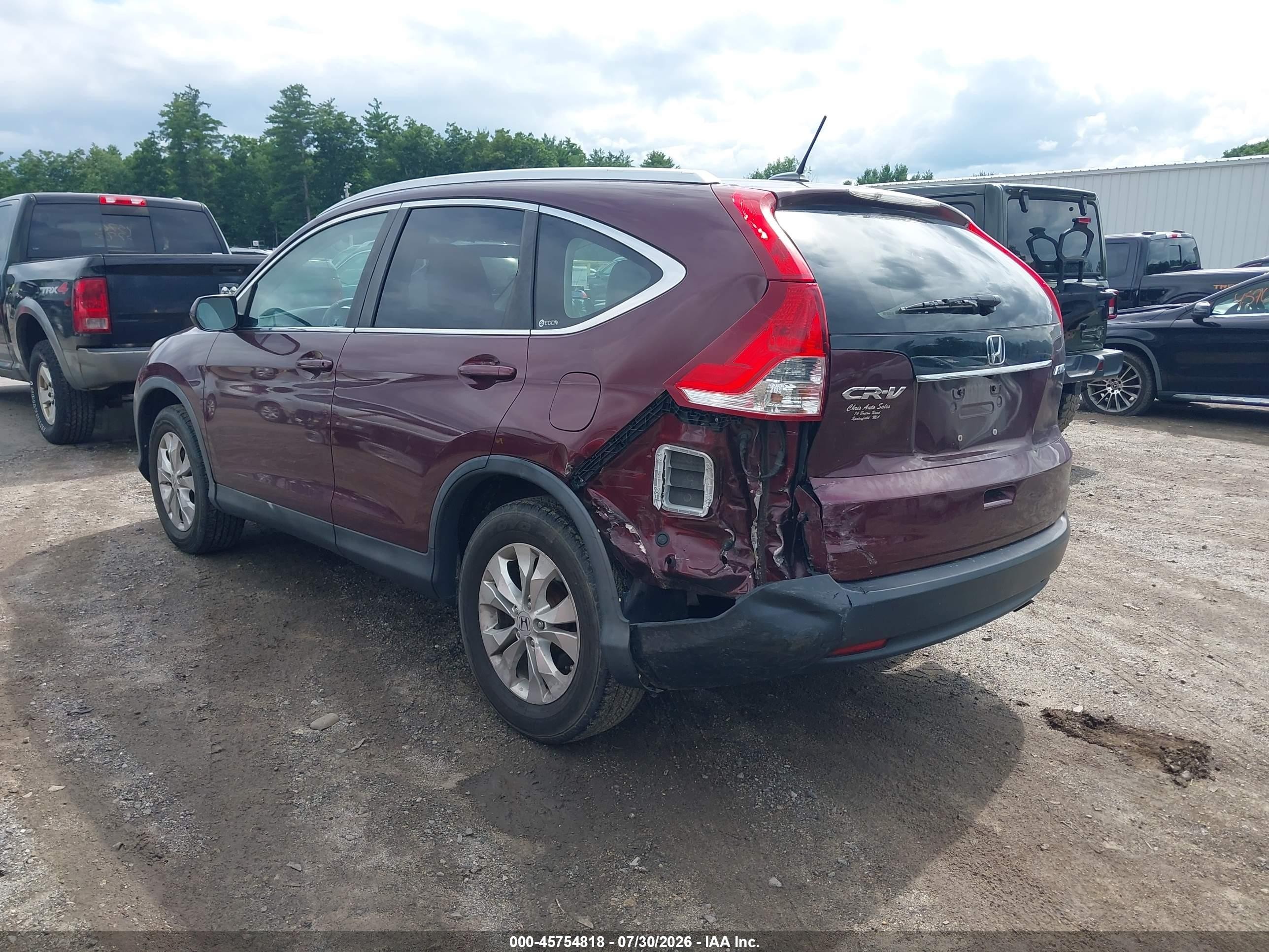 2012 Honda Cr-v Ex-l Burgundy vin: 5J6RM4H71CL078501