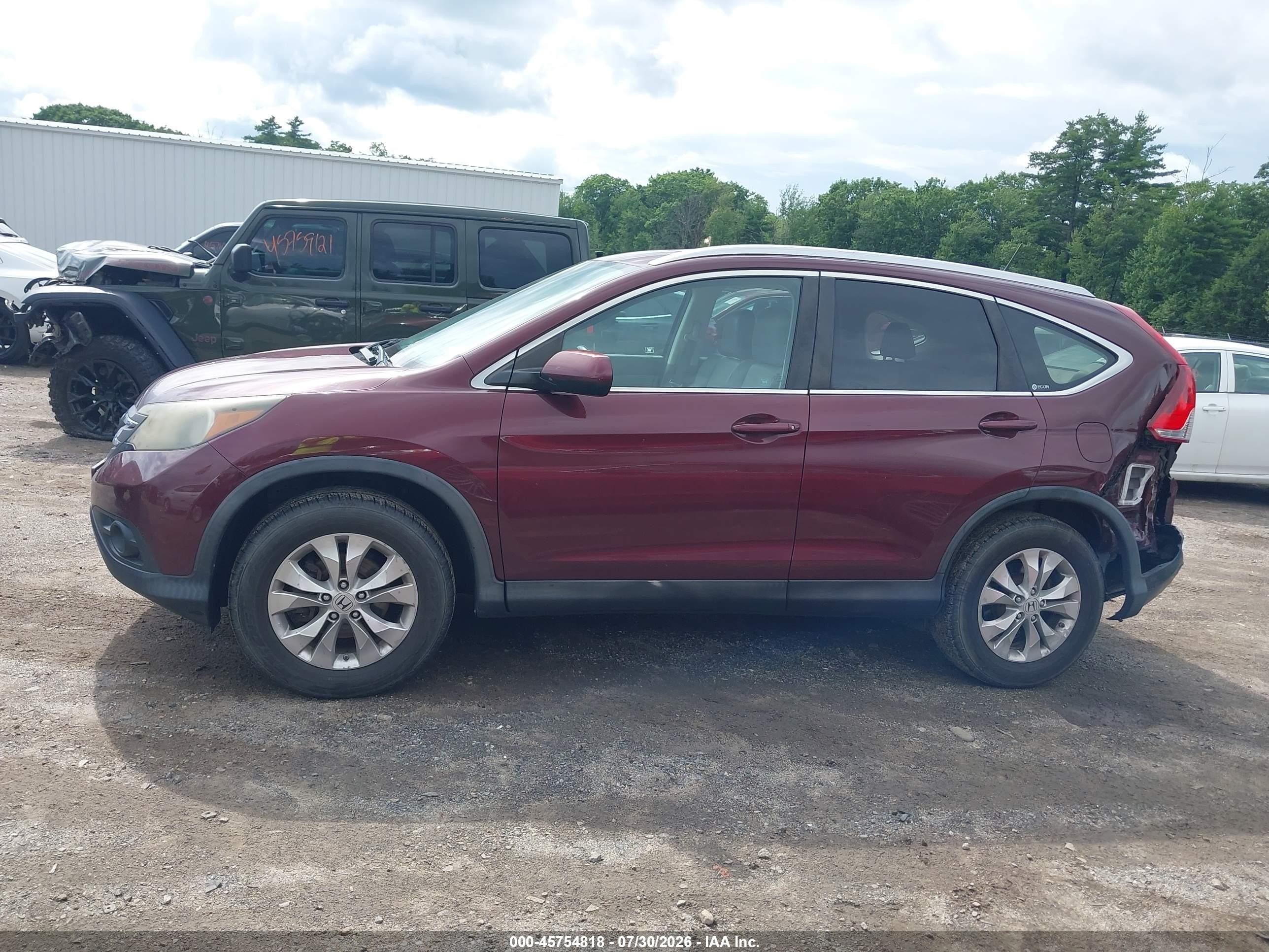 2012 Honda Cr-v Ex-l Burgundy vin: 5J6RM4H71CL078501
