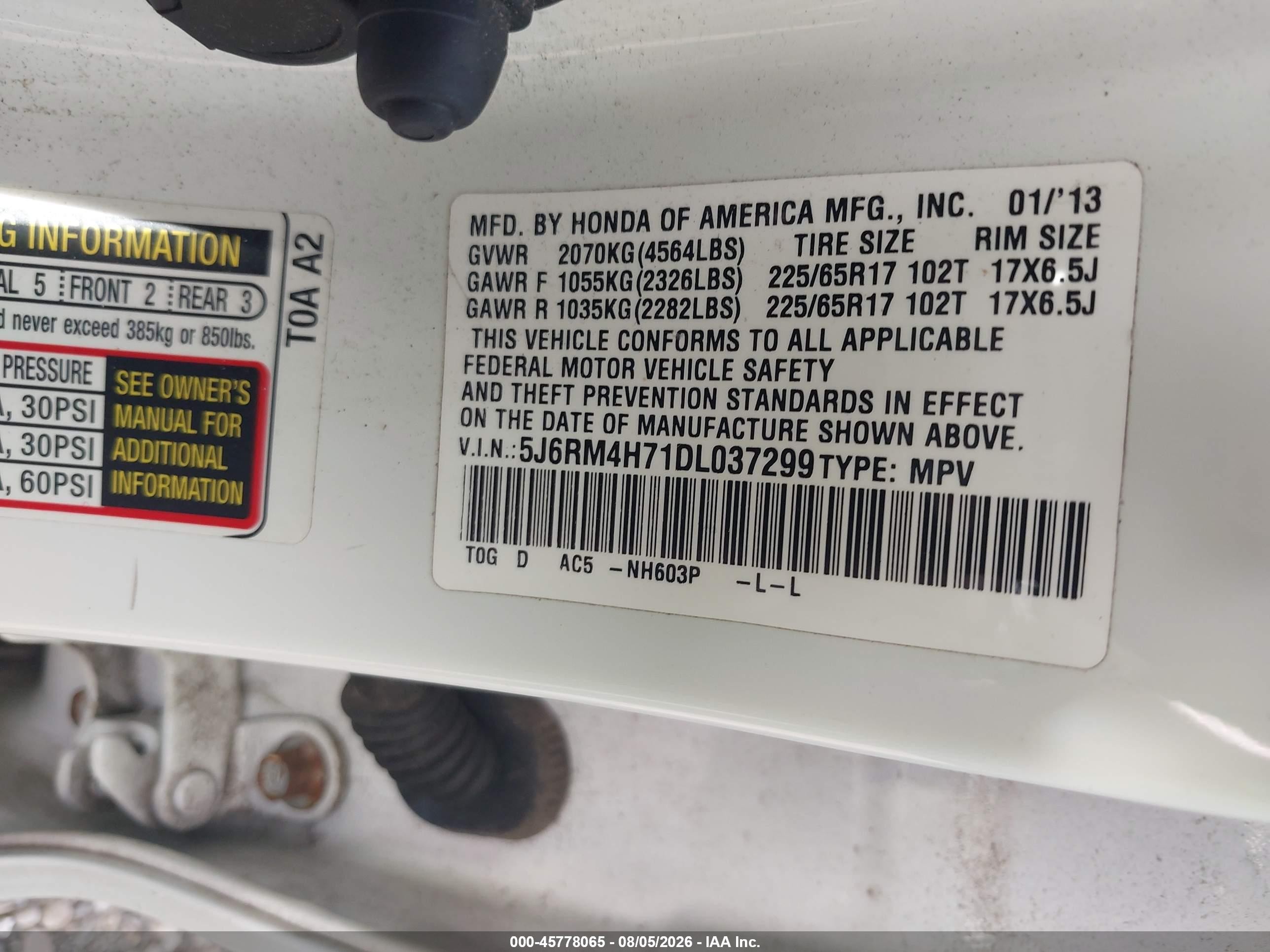 2013 Honda Cr-v Ex-l White vin: 5J6RM4H71DL037299