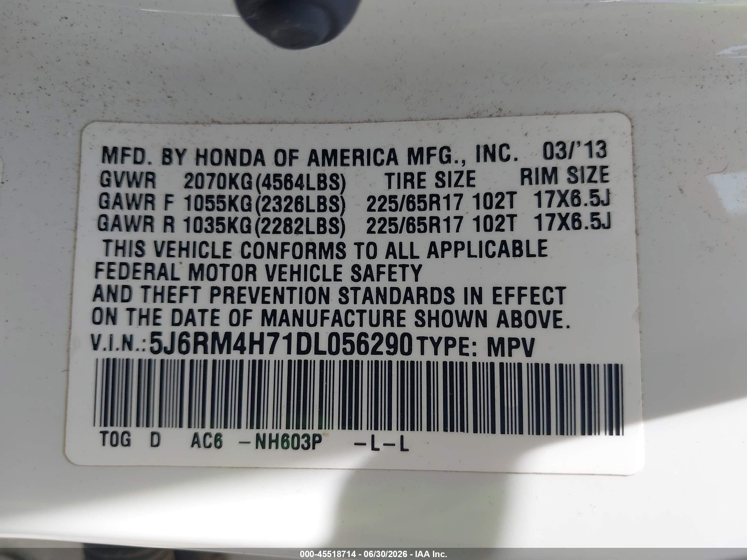 2013 Honda Cr-v Ex-l White vin: 5J6RM4H71DL056290