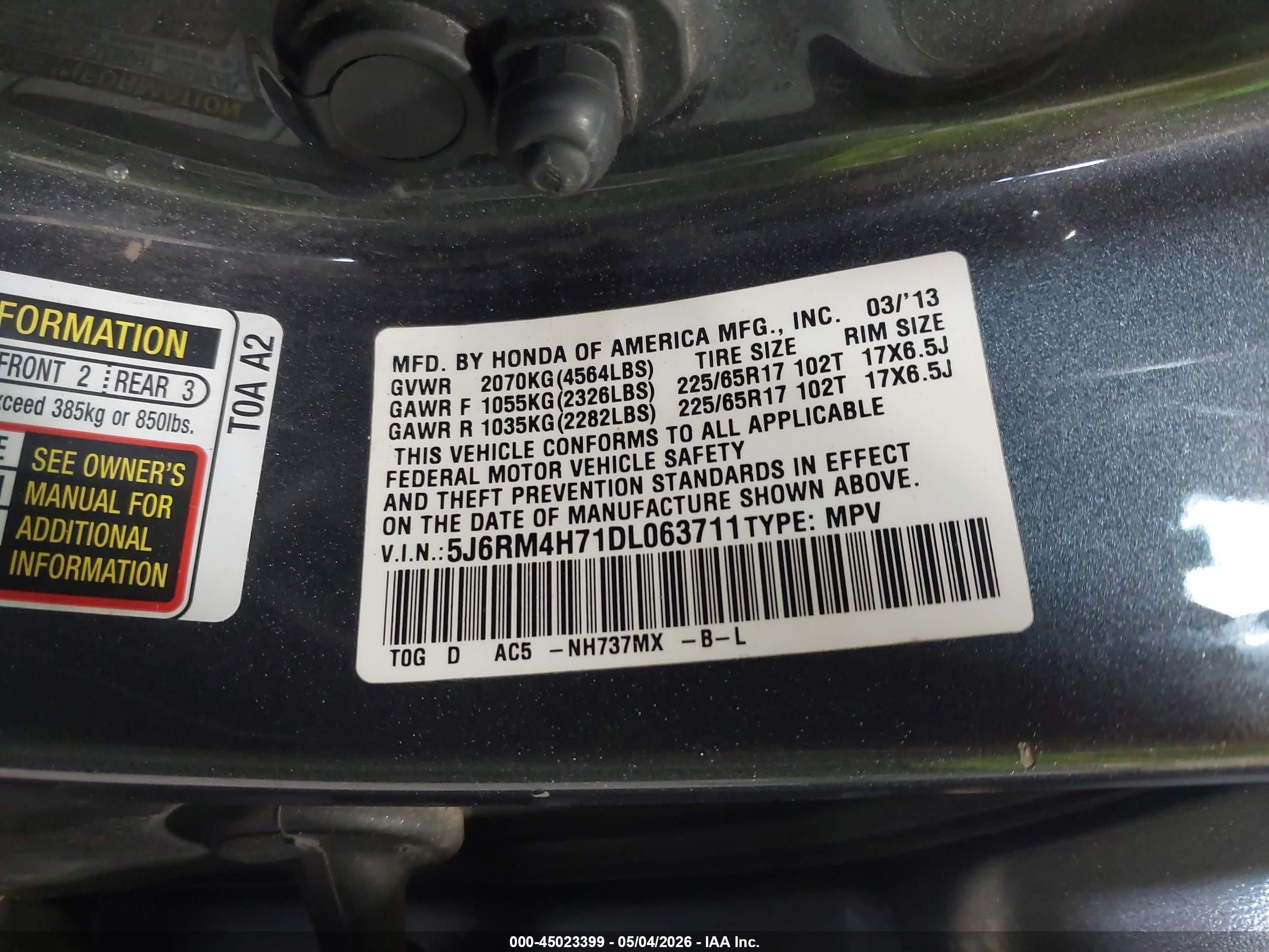 2013 Honda Cr-v Ex-l Gray vin: 5J6RM4H71DL063711