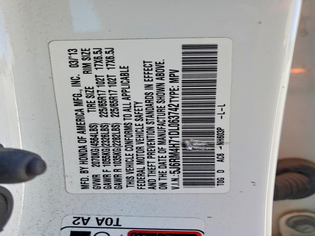 2013 Honda Cr-v Exl White vin: 5J6RM4H71DL063742