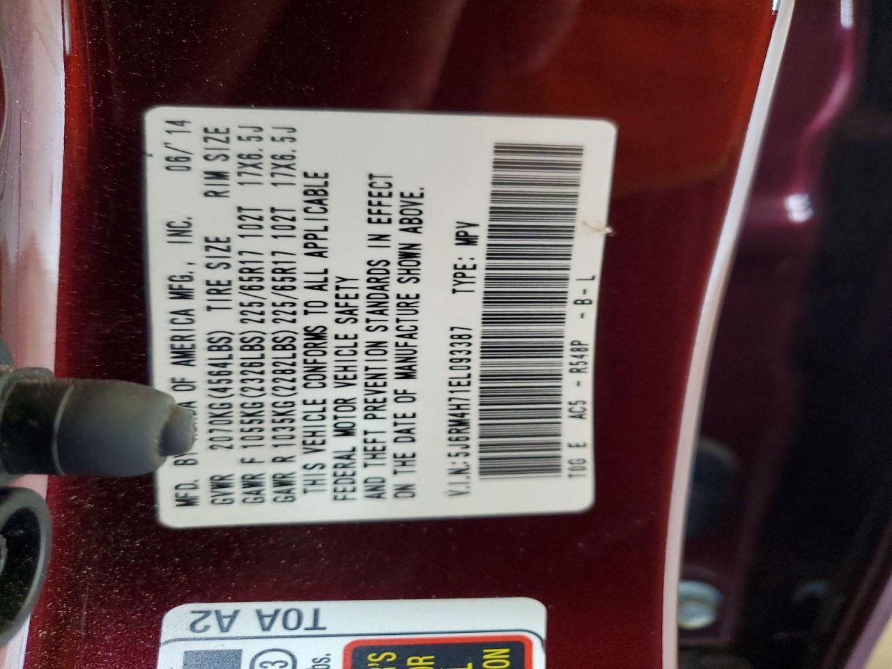 2014 Honda Cr-v Exl Maroon vin: 5J6RM4H71EL093387