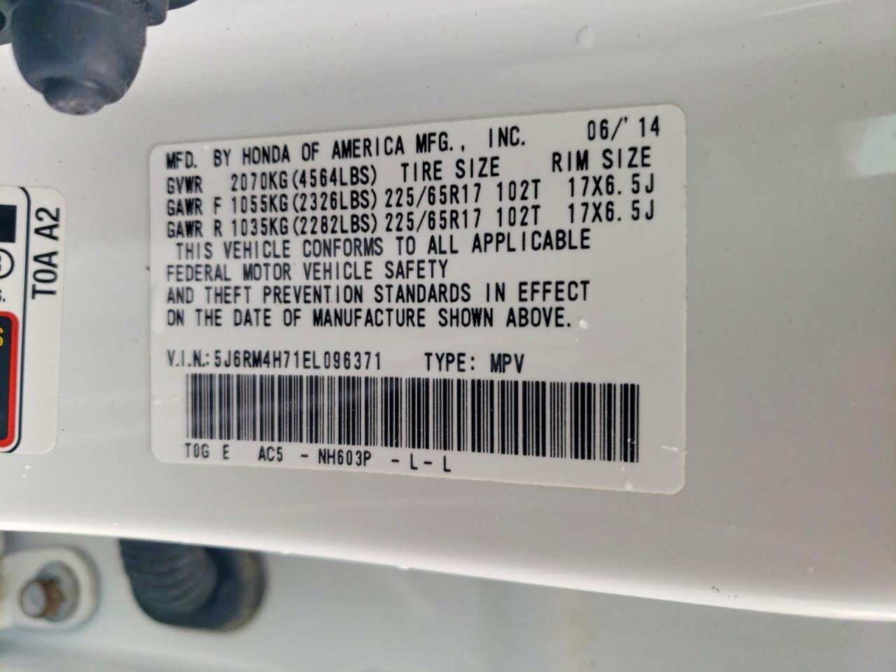 2014 Honda Cr-v Exl White vin: 5J6RM4H71EL096371