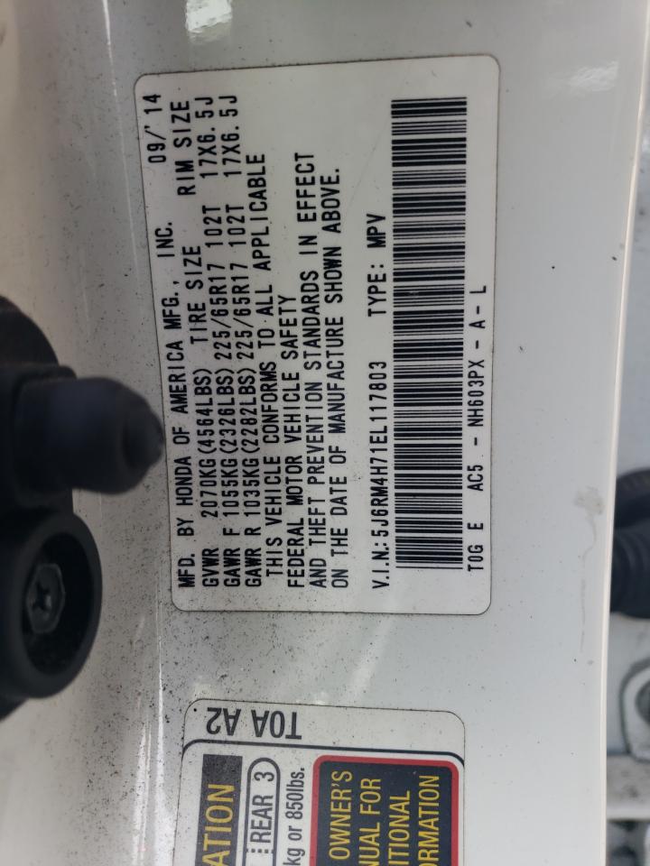 2014 Honda Cr-v Exl White vin: 5J6RM4H71EL117803
