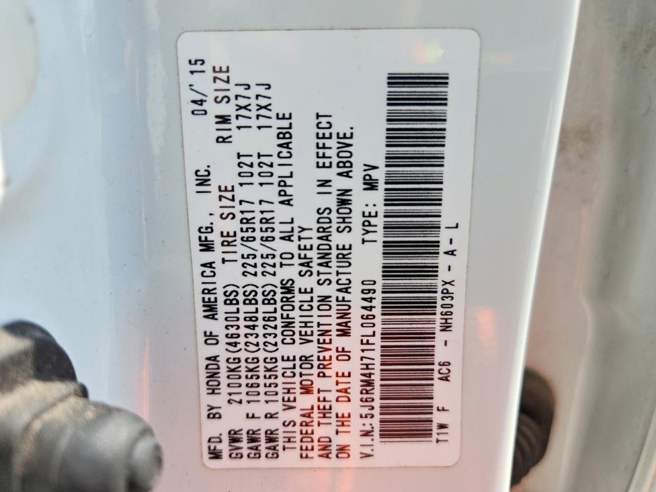 2015 Honda Cr-v Exl Белый vin: 5J6RM4H71FL064490