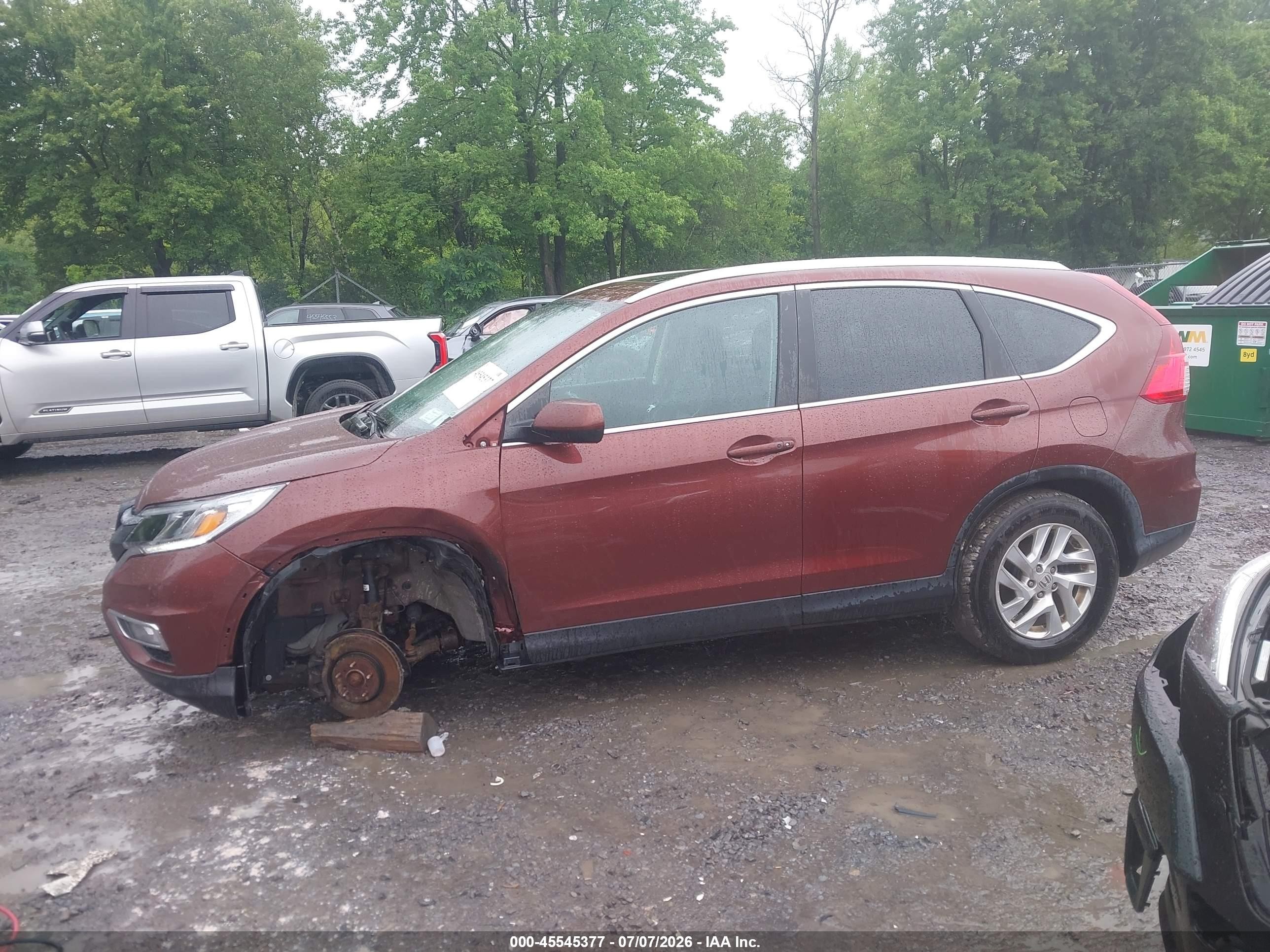 2015 Honda Cr-v Ex-l Maroon vin: 5J6RM4H71FL114854