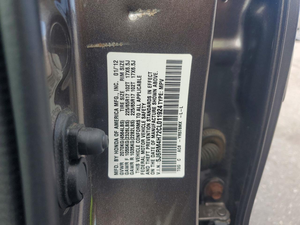 2012 Honda Cr-v Exl Gray vin: 5J6RM4H72CL011924