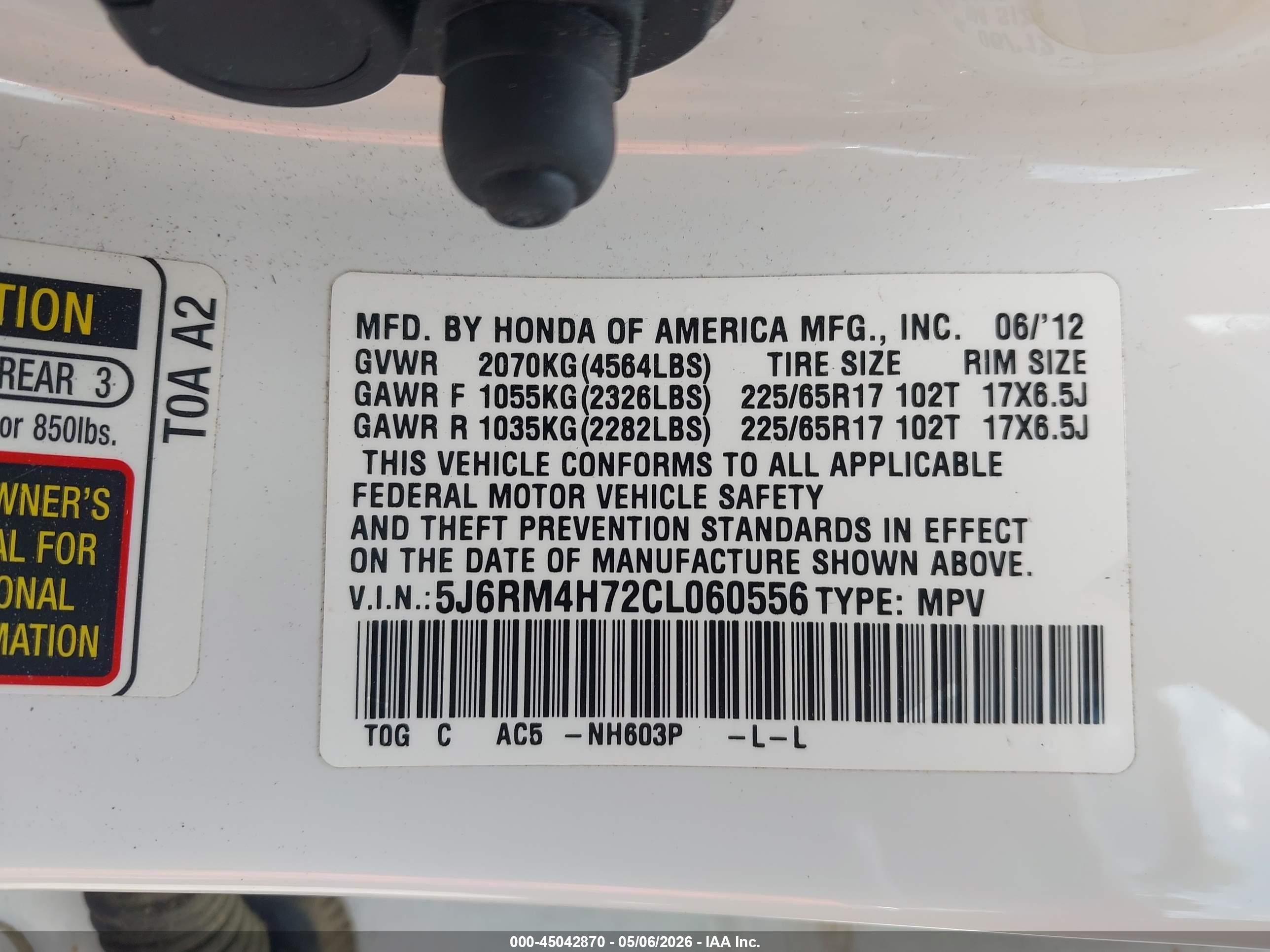 2012 Honda Cr-v Ex-l Белый vin: 5J6RM4H72CL060556