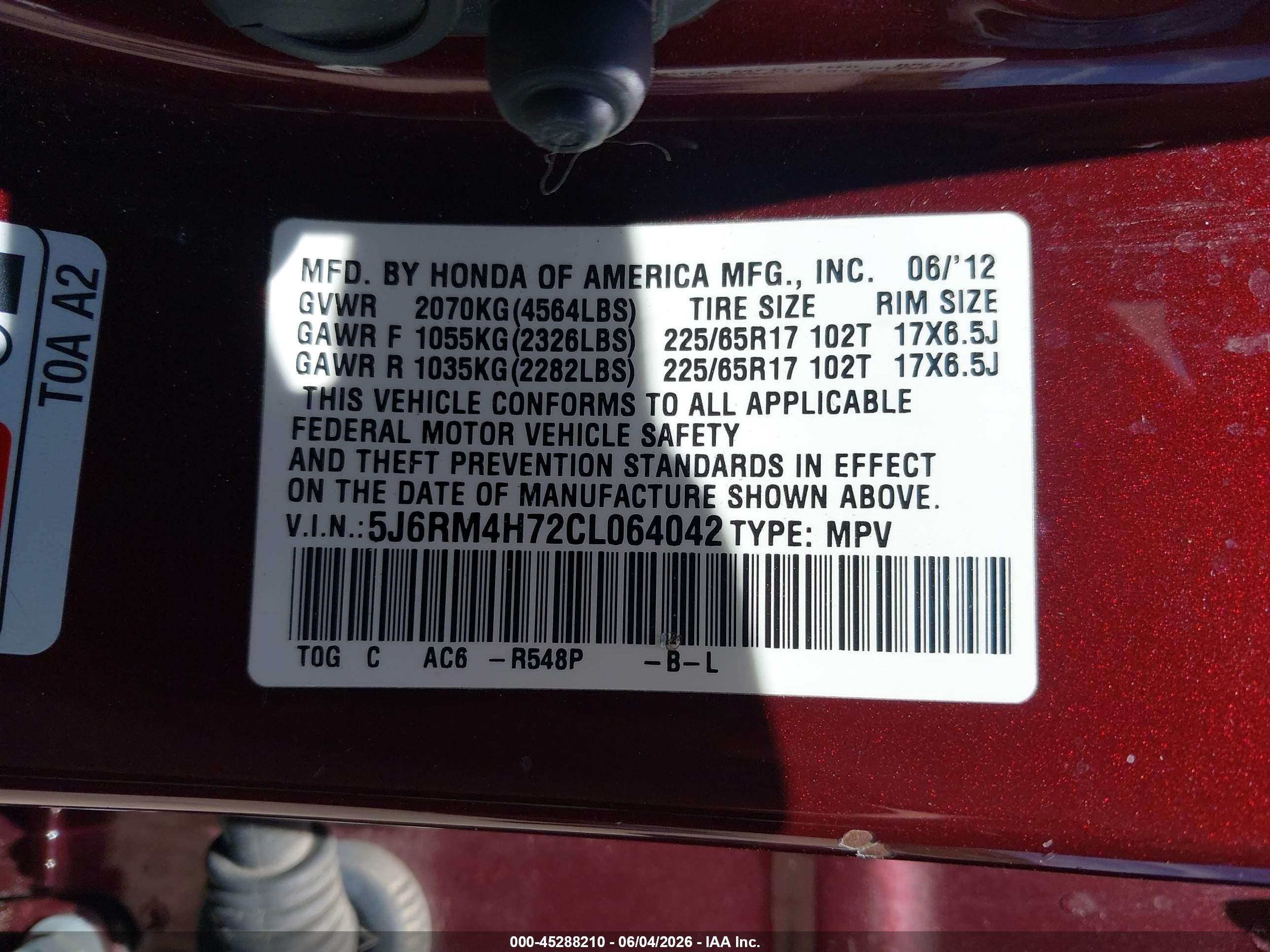 2012 Honda Cr-v Ex-l Champagne vin: 5J6RM4H72CL064042