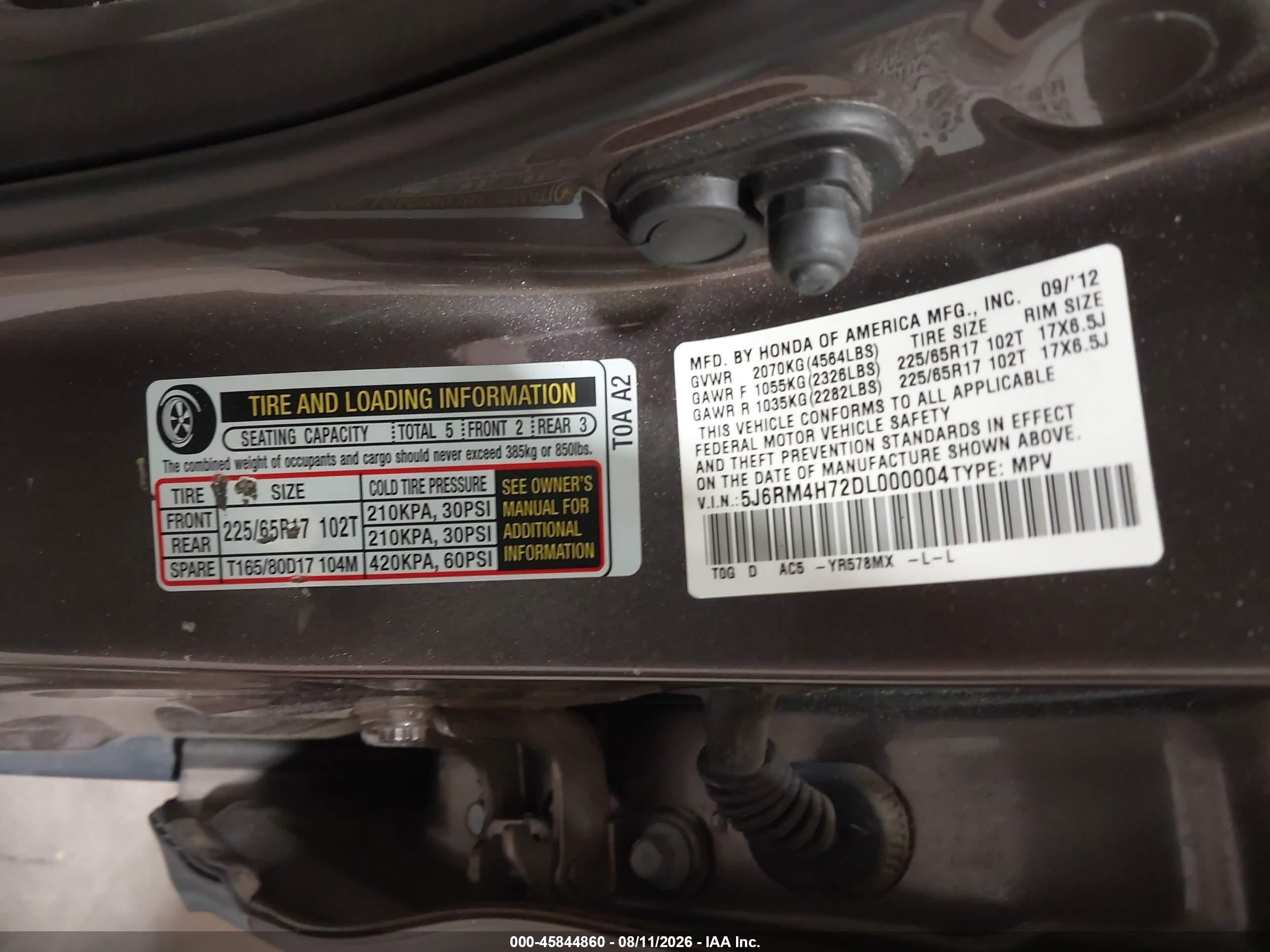 2013 Honda Cr-v Ex-l Gold vin: 5J6RM4H72DL000004