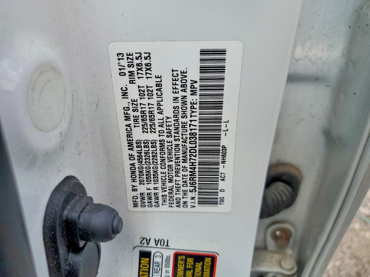 2013 Honda Cr-v Exl White vin: 5J6RM4H72DL038171