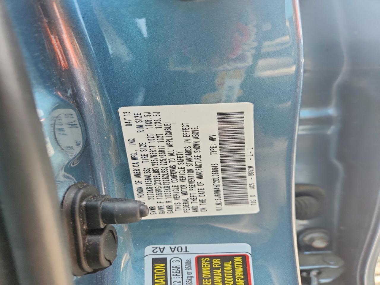 2013 Honda Cr-v Exl Teal vin: 5J6RM4H72DL066648