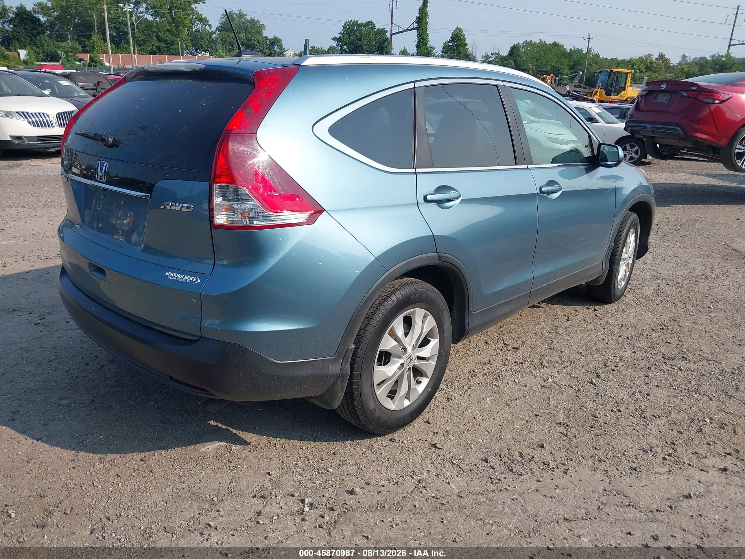 2013 Honda Cr-v Ex-l Blue vin: 5J6RM4H72DL076385