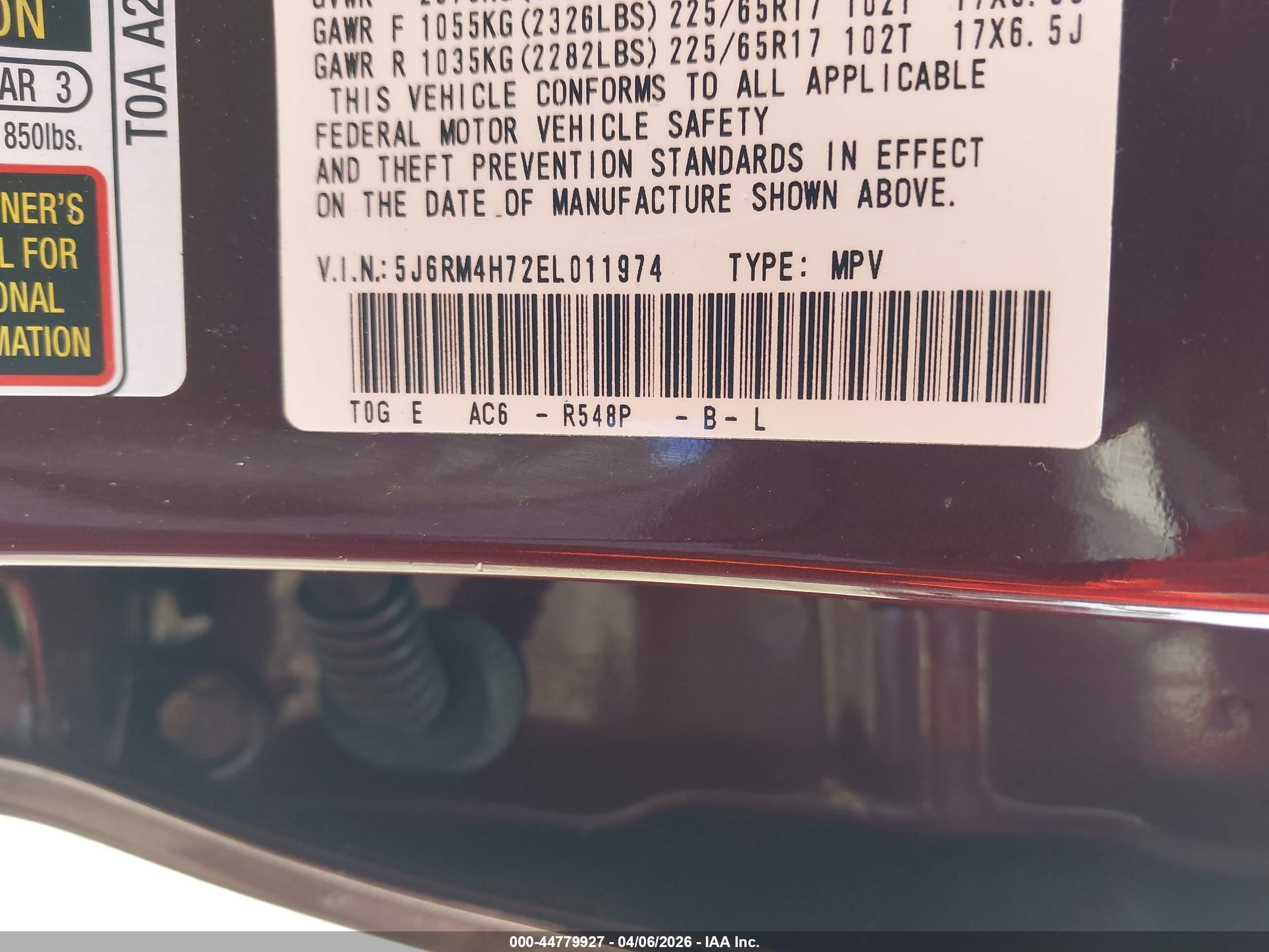 2014 Honda Cr-v Ex-l Burgundy vin: 5J6RM4H72EL011974
