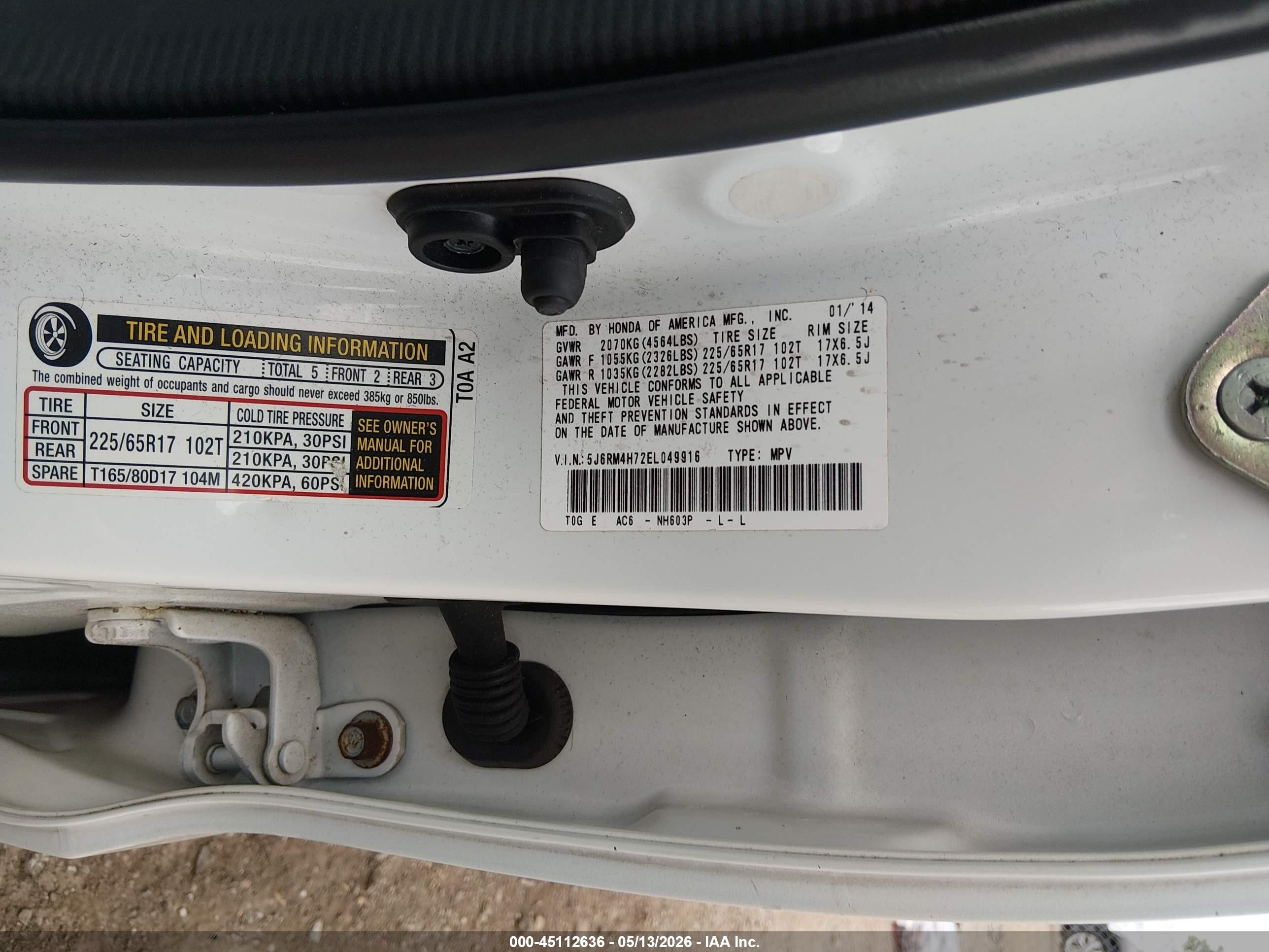 2014 Honda Cr-v Ex-l Белый vin: 5J6RM4H72EL049916