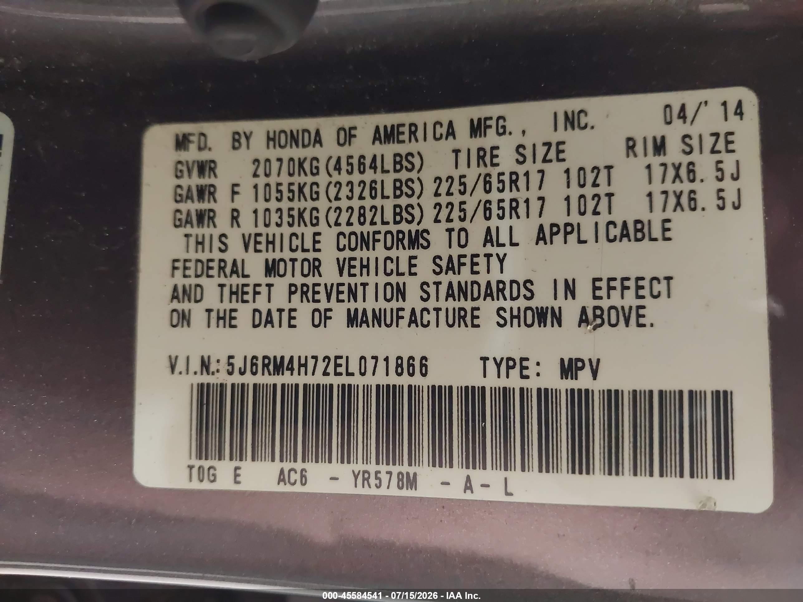 2014 Honda Cr-v Ex-l Pewter vin: 5J6RM4H72EL071866