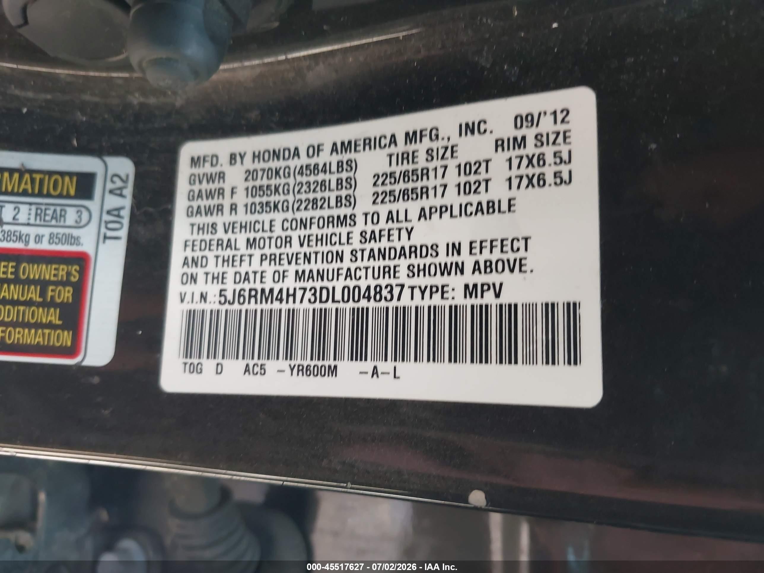 2013 Honda Cr-v Ex-l Brown vin: 5J6RM4H73DL004837