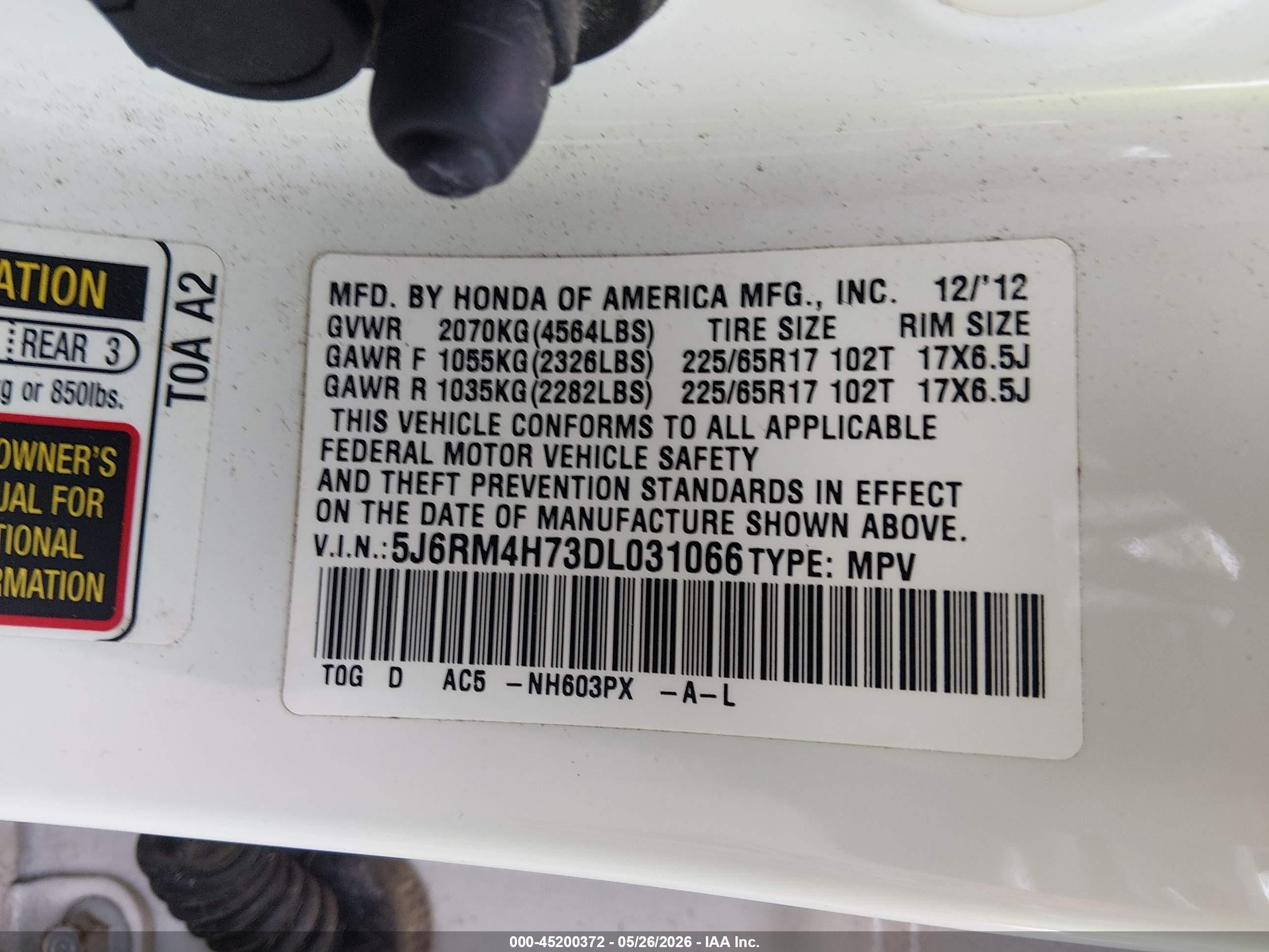 2013 Honda Cr-v Ex-l White vin: 5J6RM4H73DL031066