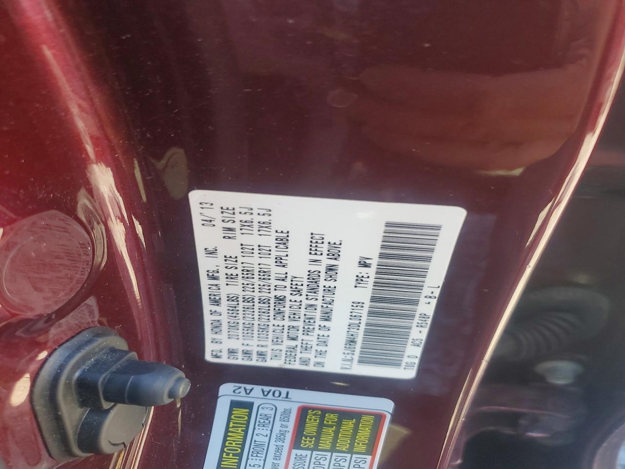 2013 Honda Cr-v Exl Бордовый vin: 5J6RM4H73DL067159
