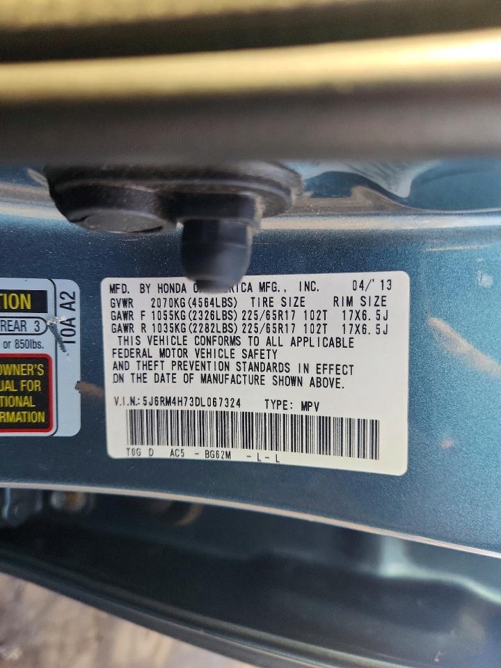 2013 Honda Cr-v Exl Blue vin: 5J6RM4H73DL067324