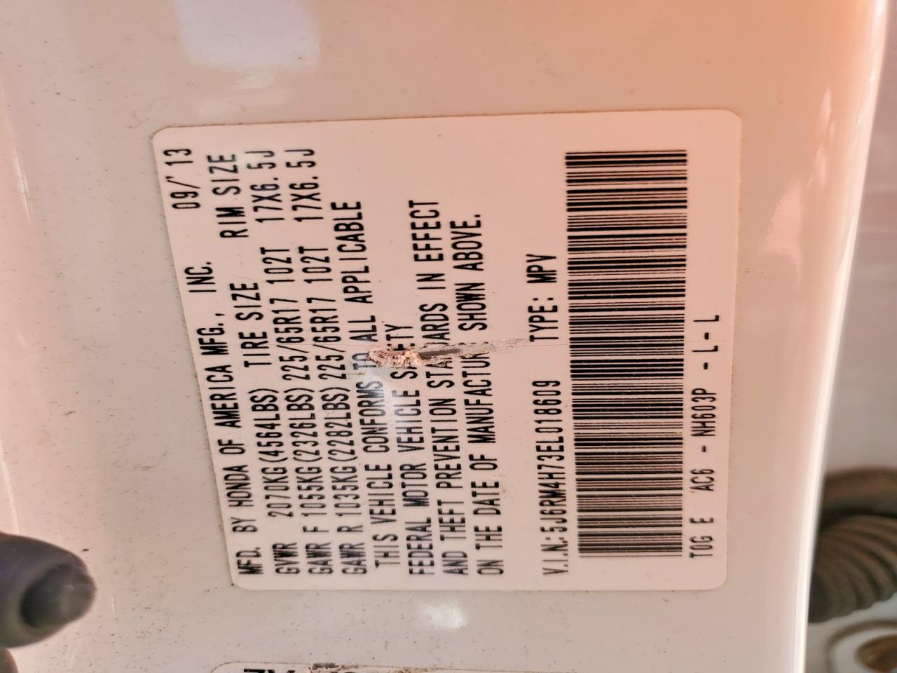 2014 Honda Cr-v Exl Белый vin: 5J6RM4H73EL018609