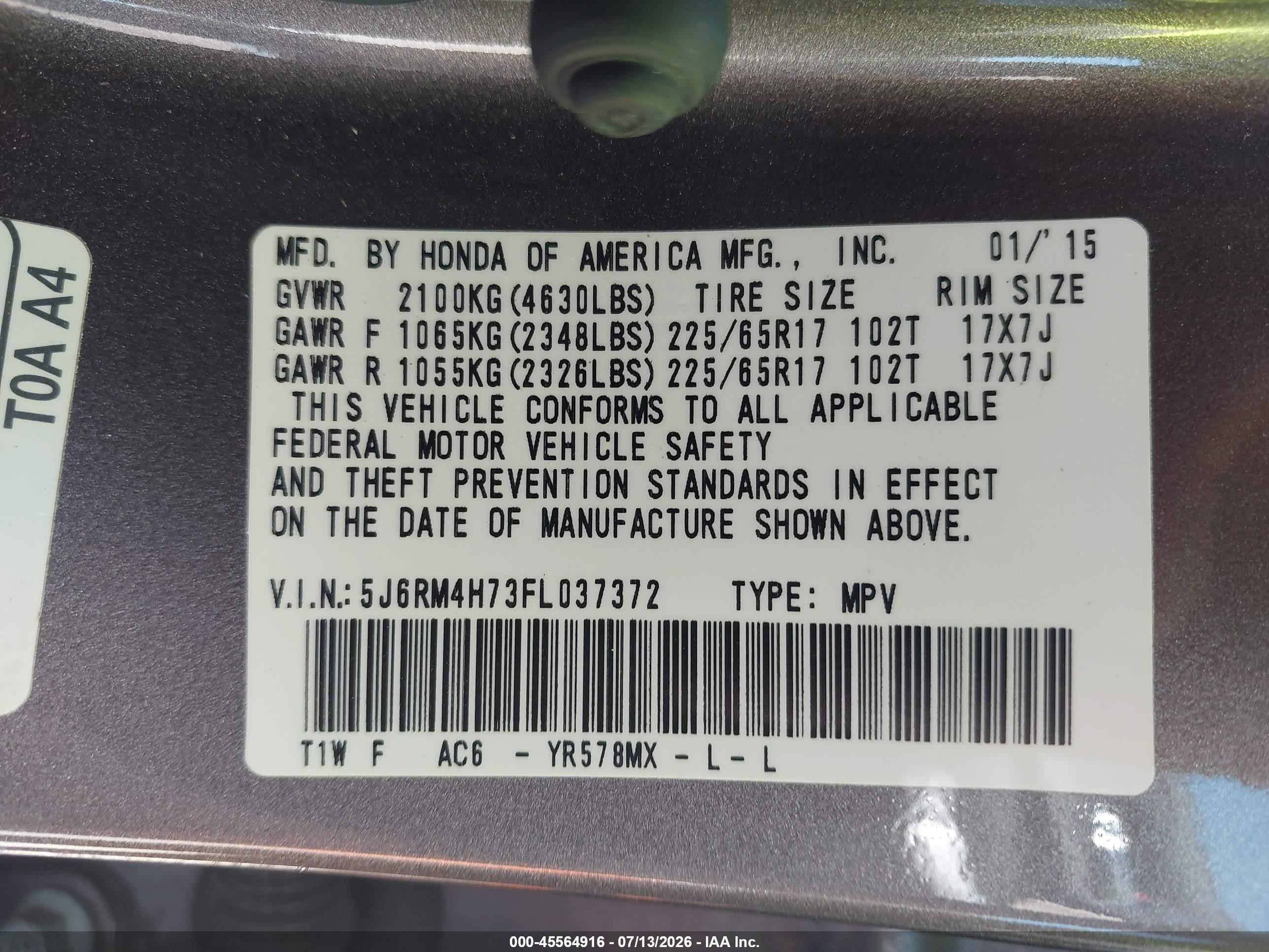 2015 Honda Cr-v Ex-l Gray vin: 5J6RM4H73FL037372