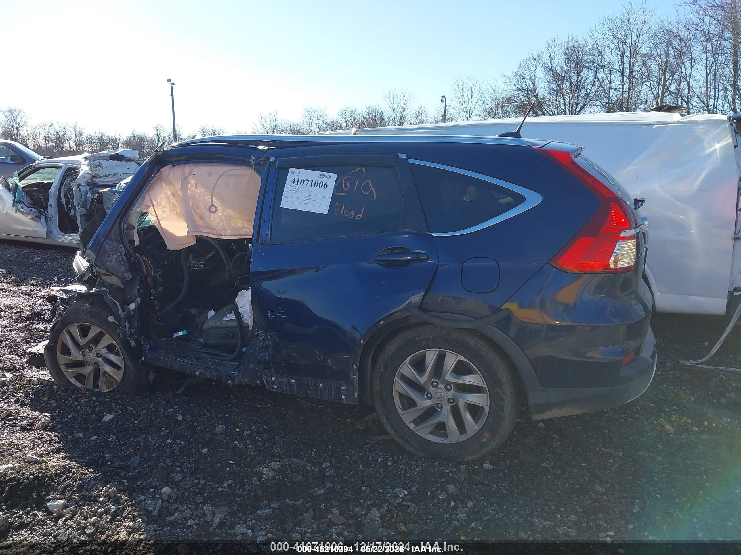 2015 Honda Cr-v Ex-l Blue vin: 5J6RM4H73FL133079