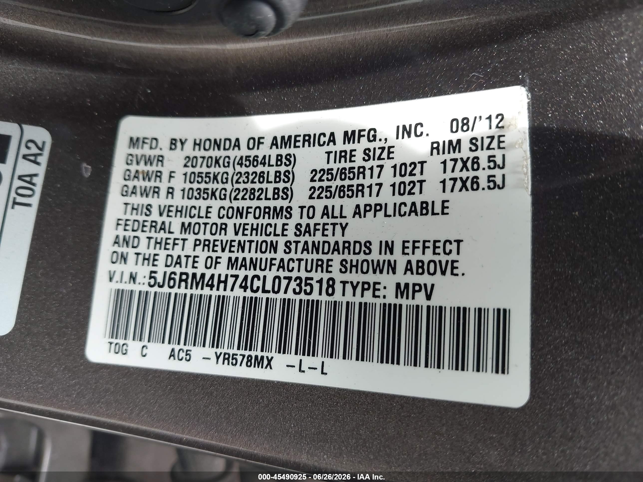 2012 Honda Cr-v Ex-l Gray vin: 5J6RM4H74CL073518