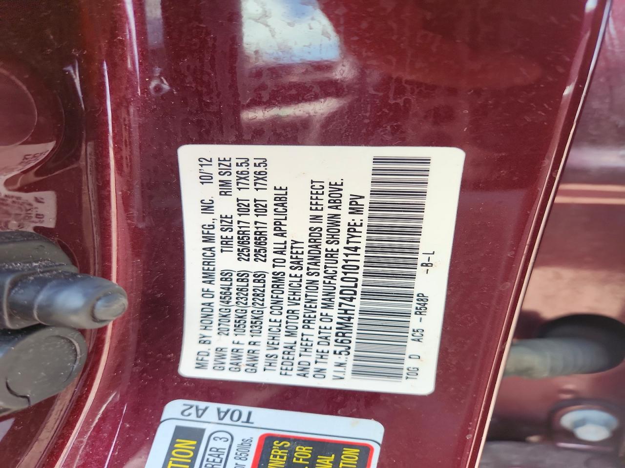 2013 Honda Cr-v Exl Maroon vin: 5J6RM4H74DL010114