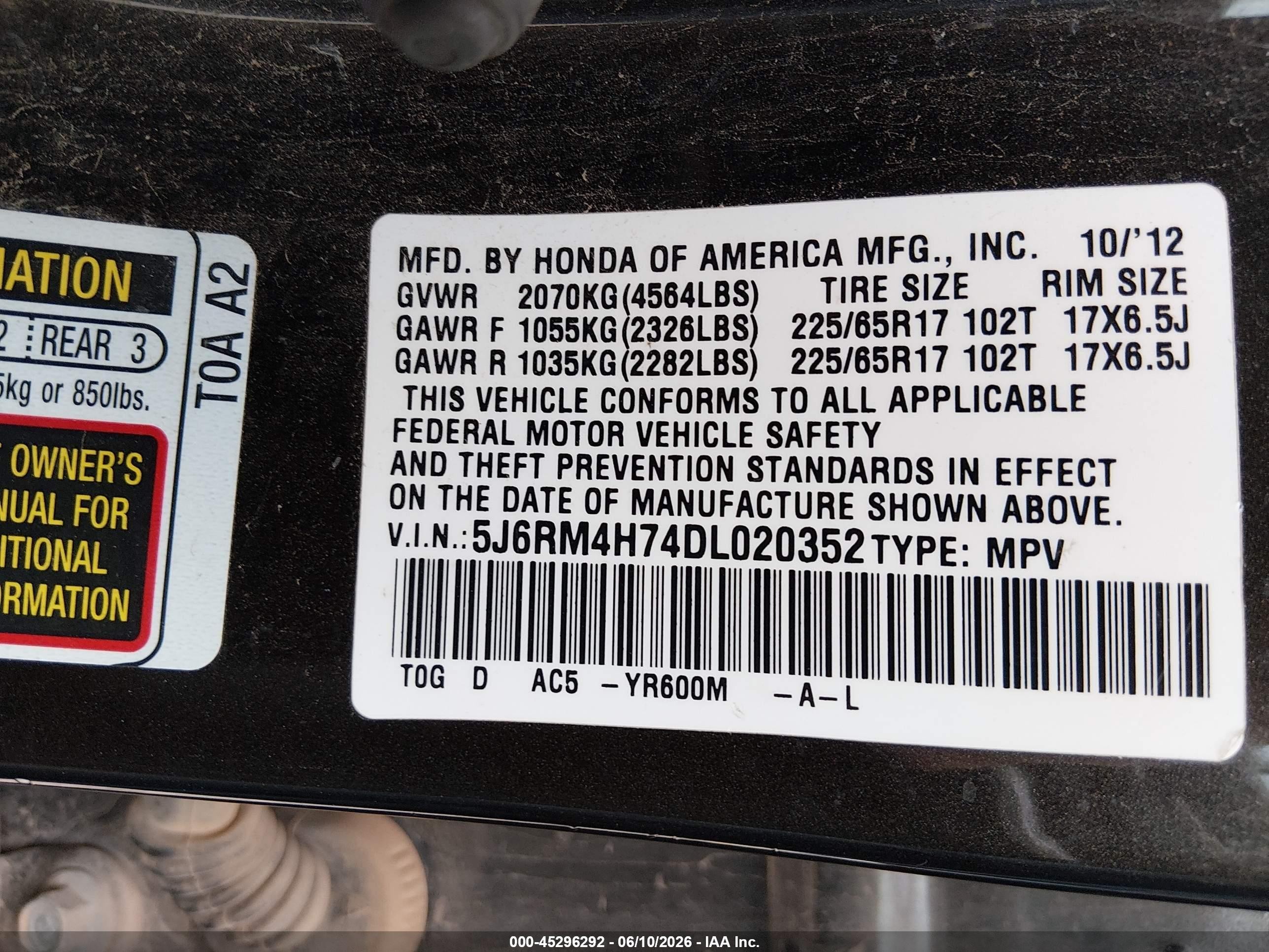 2013 Honda Cr-v Ex-l Black vin: 5J6RM4H74DL020352