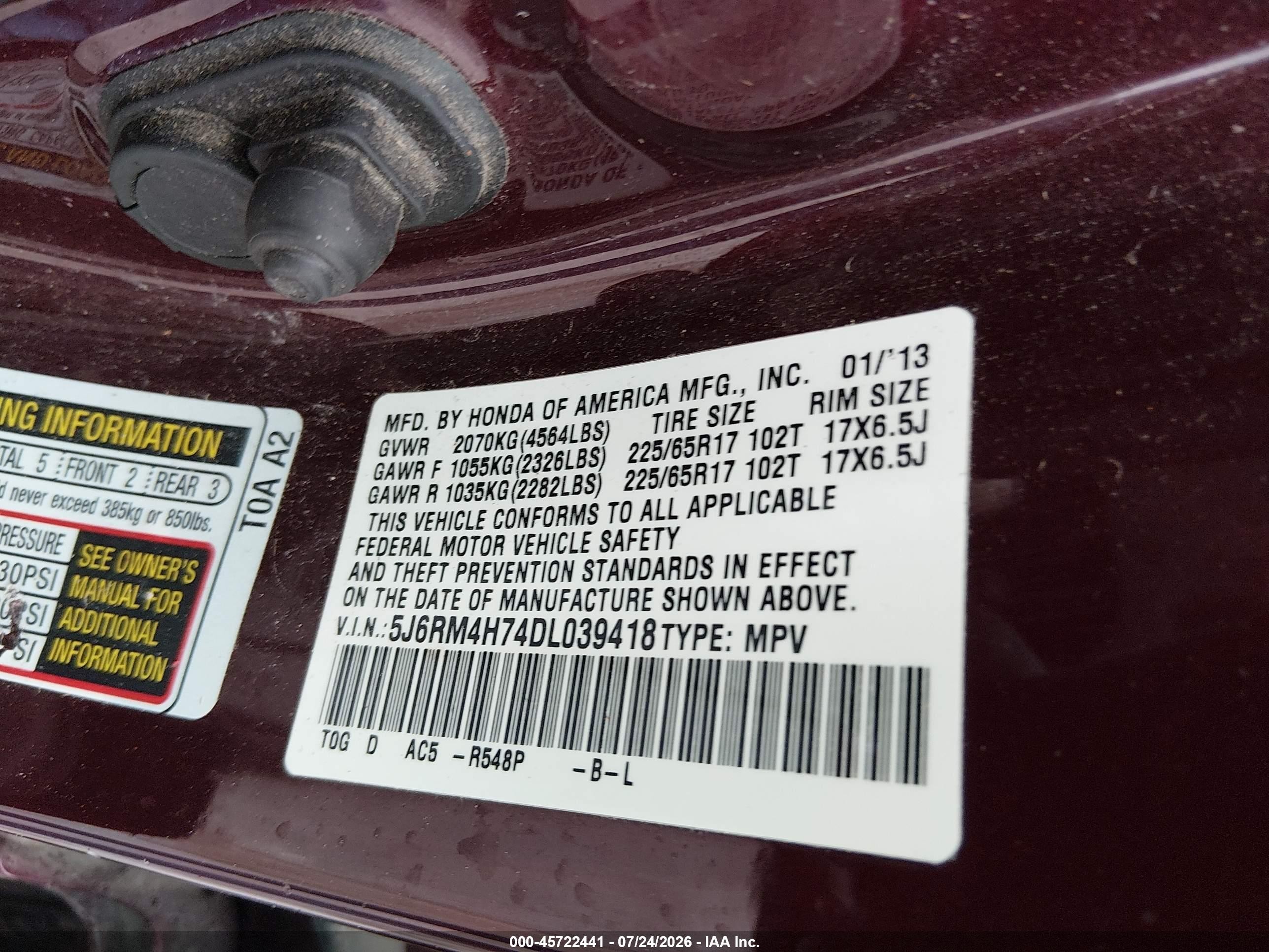 2013 Honda Cr-v Ex-l Brown vin: 5J6RM4H74DL039418