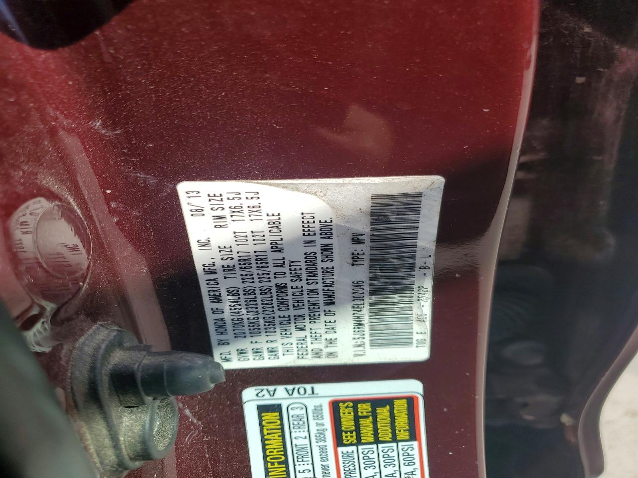 2014 Honda Cr-v Exl Red vin: 5J6RM4H74EL002046