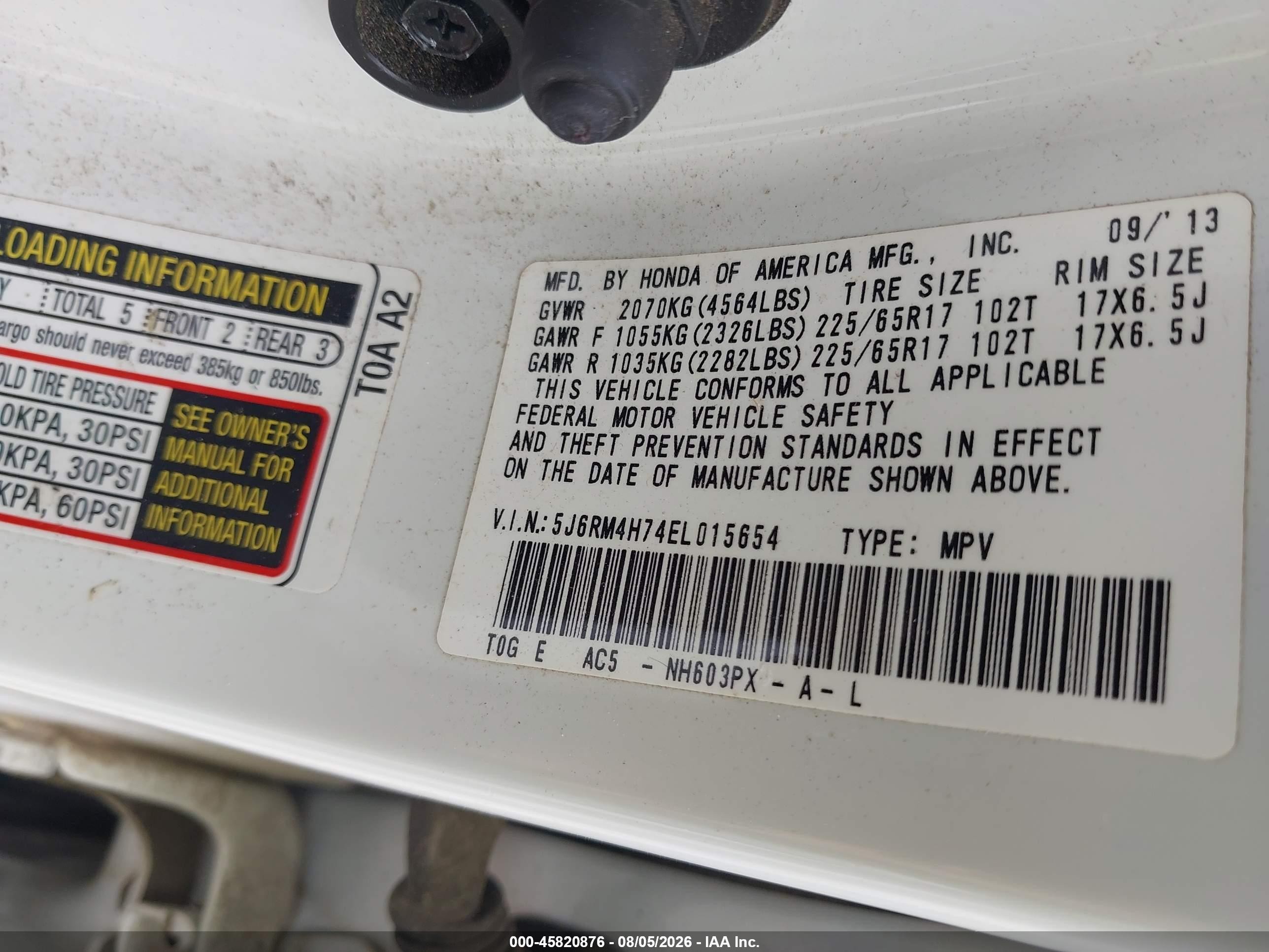 2014 Honda Cr-v Ex-l White vin: 5J6RM4H74EL015654
