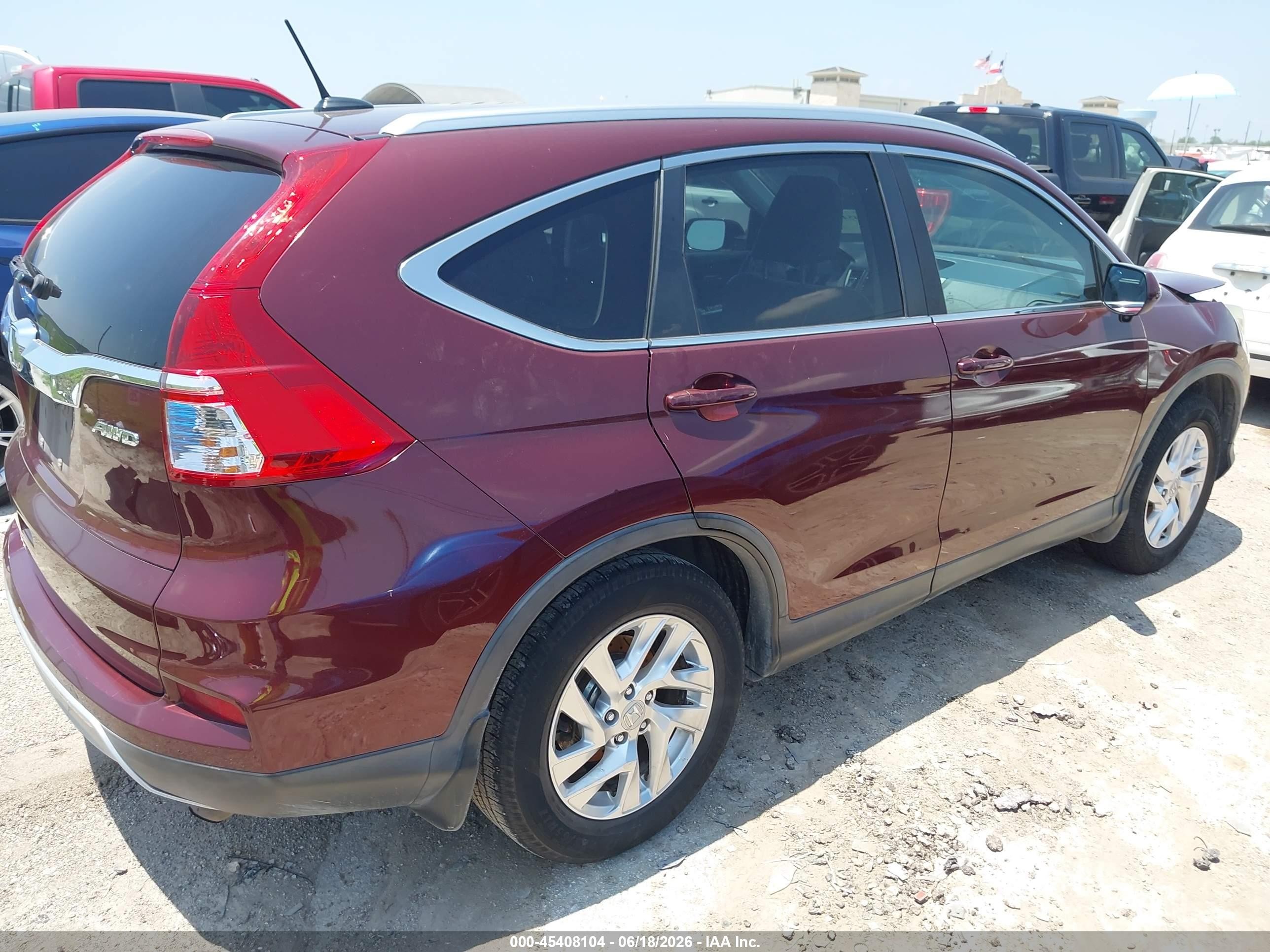 2015 Honda Cr-v Ex-l Maroon vin: 5J6RM4H74FL004395