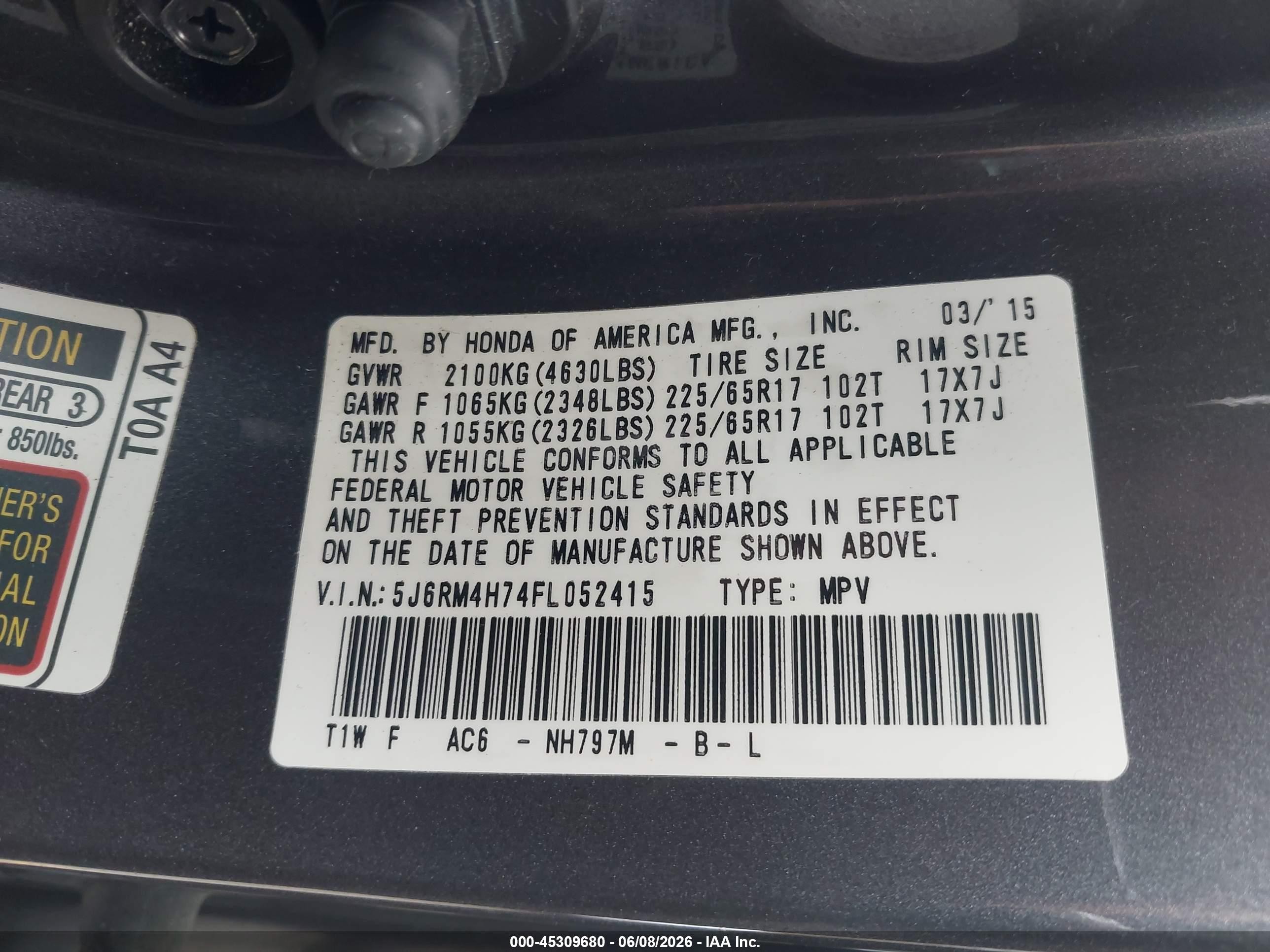 2015 Honda Cr-v Ex-l Gray vin: 5J6RM4H74FL052415